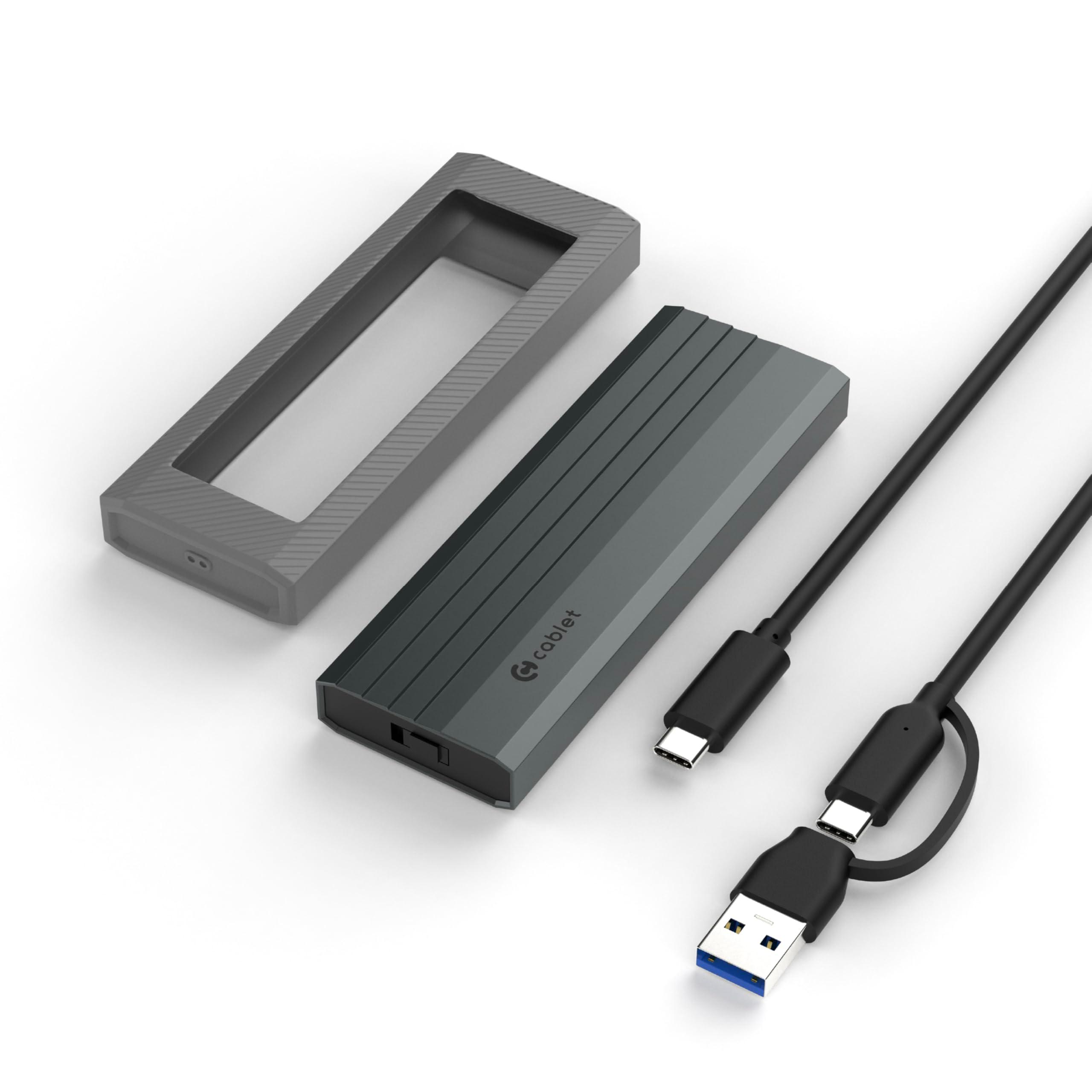 Cablet M.2 NVMe/NGFF SSD Enclosure USB 3.1 Gen2 10Gbps for 2242/2260/2280 M-Key/M+B Key PCIe SSD, Supports Dual Protocol NVMe and NGFF SSD, UASP Max 2TB, Aluminium Case