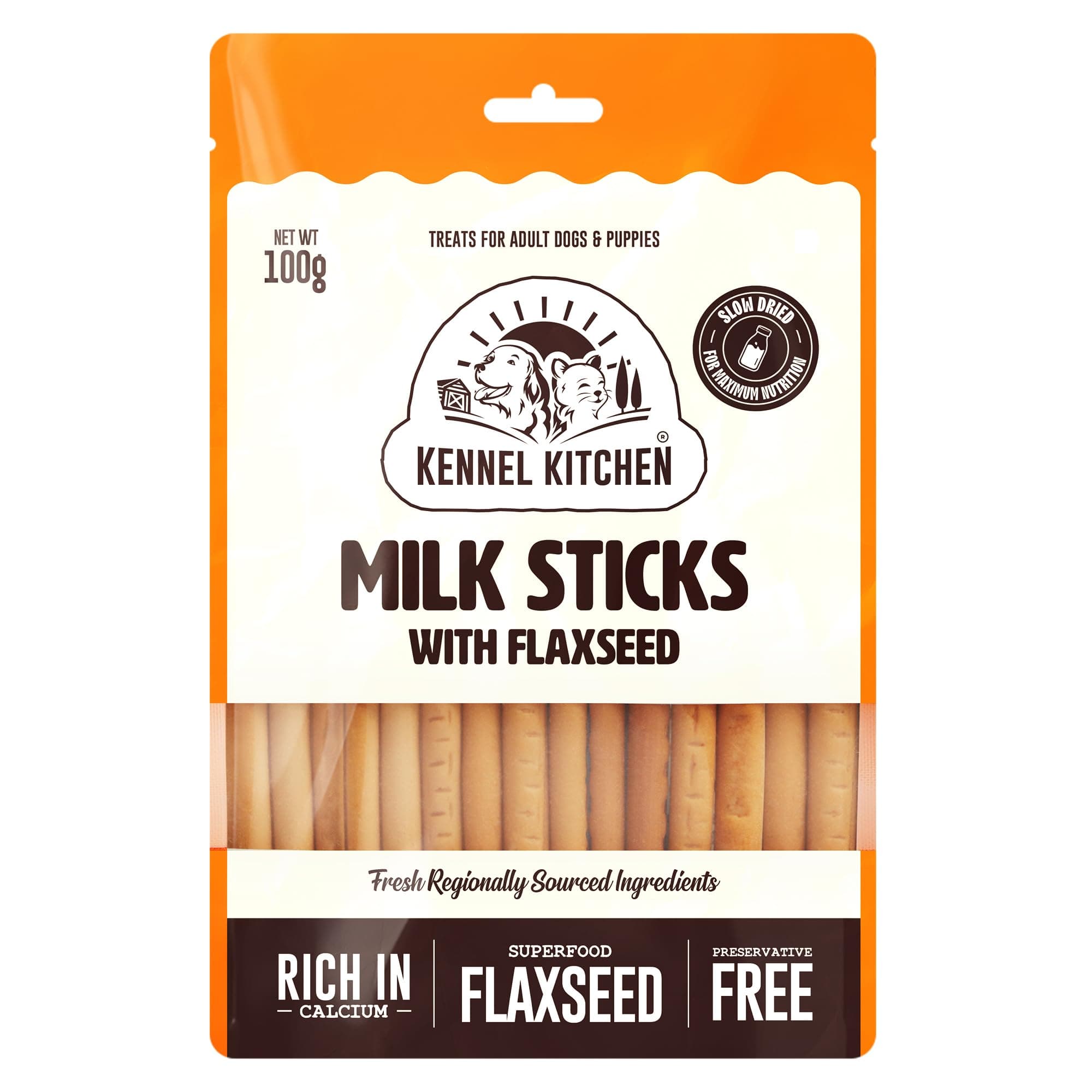 Kennel Kitchen Milk Sticks with Flaxseed Dog Treats, 100g | Calcium and Fibre Rich Soft Dog Chew Stick | Dog Treats for Adult Dogs and Puppies | Preservative Free | No Added Colours
