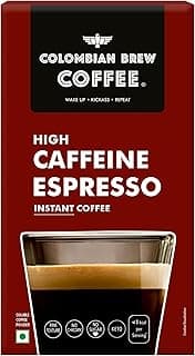 Colombian Brew High Caffeine Espresso Instant Coffee Powder, Strong, 20 Sachets