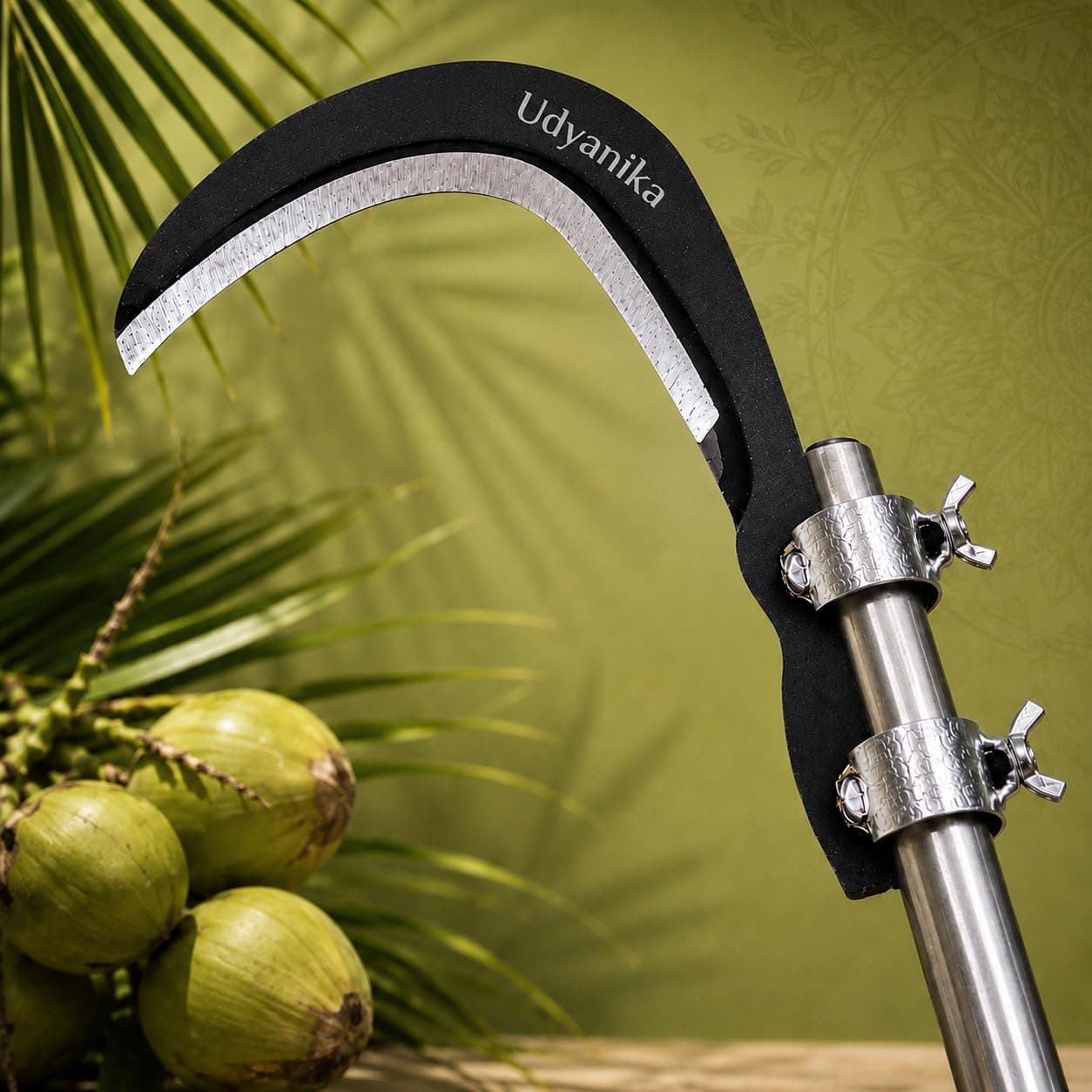 Udyanika Grass Sickle Cutter Head | Heavy Coconut Plucker with Adjustable Handle Clamp | Razor- Sharp Metal Blade for Tree Branches, Grass, Weeds, Gardening | Multipurpose Agricultural Hand Tool