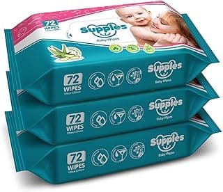 Amazon Brand - Supples Baby Wet Wipes | 216 Wipes | 72 Wipes x 3 Packs | Enriched With Aloe Vera and Vitamin E | Alcohol-free and Paraben-free | Pure Water-Based Formulation