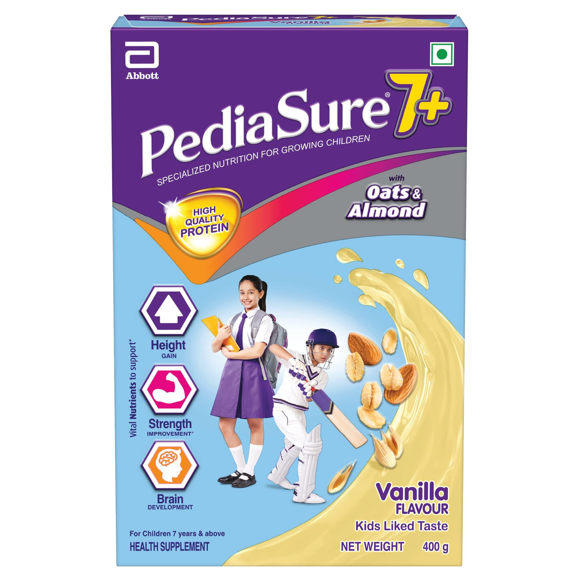 Pediasure 7+ Specialized Nutrition Drink Powder 400 grams,Vanilla Delight Flavour,Scientifically Designed Nutrition for Growing Children,Supports Height Gain,Muscle Strength &Brain Development