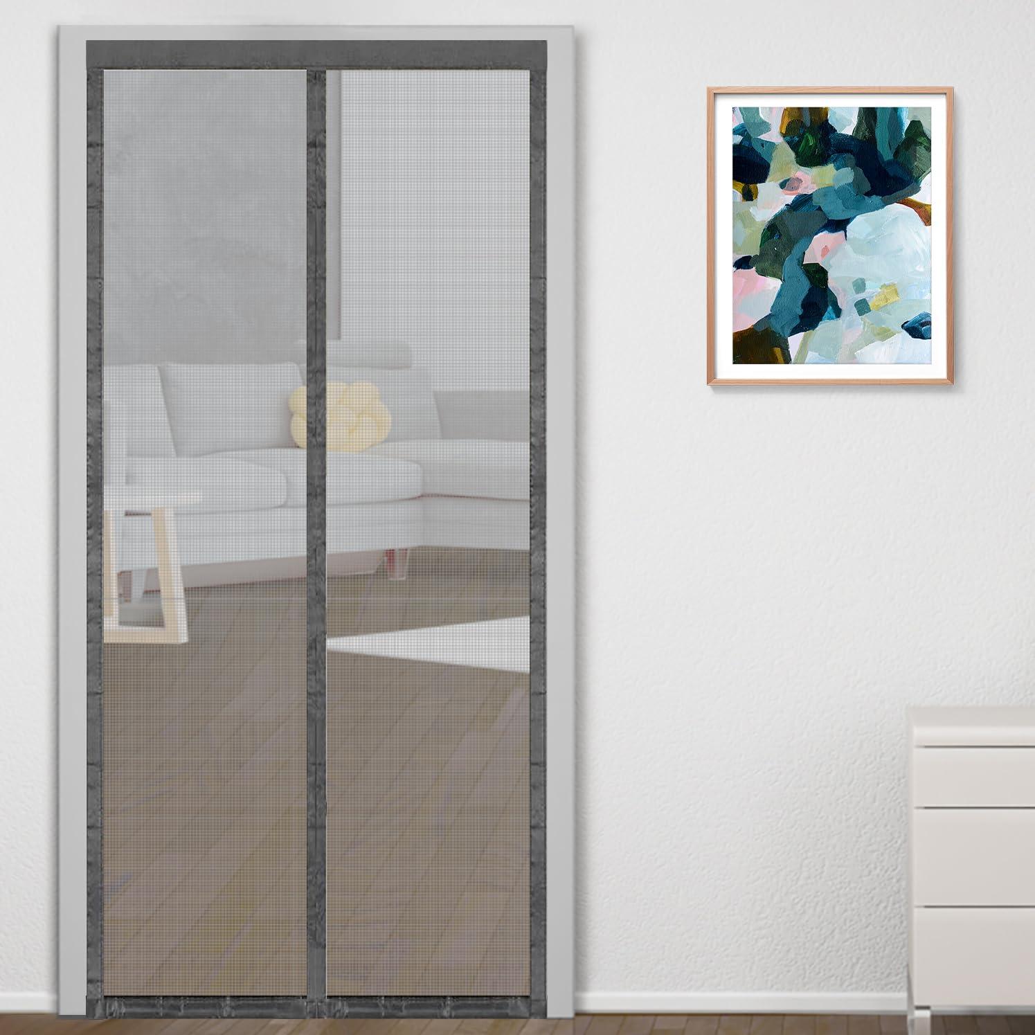 Classic Mosquito Net for Doors with Magnets | Tear-Resistant Fiberglass Mesh | Auto-Close Magnetic Curtain for Balcony & Kitchen | DIY Installation | Protection Insects (190 x 90 cm,Grey)