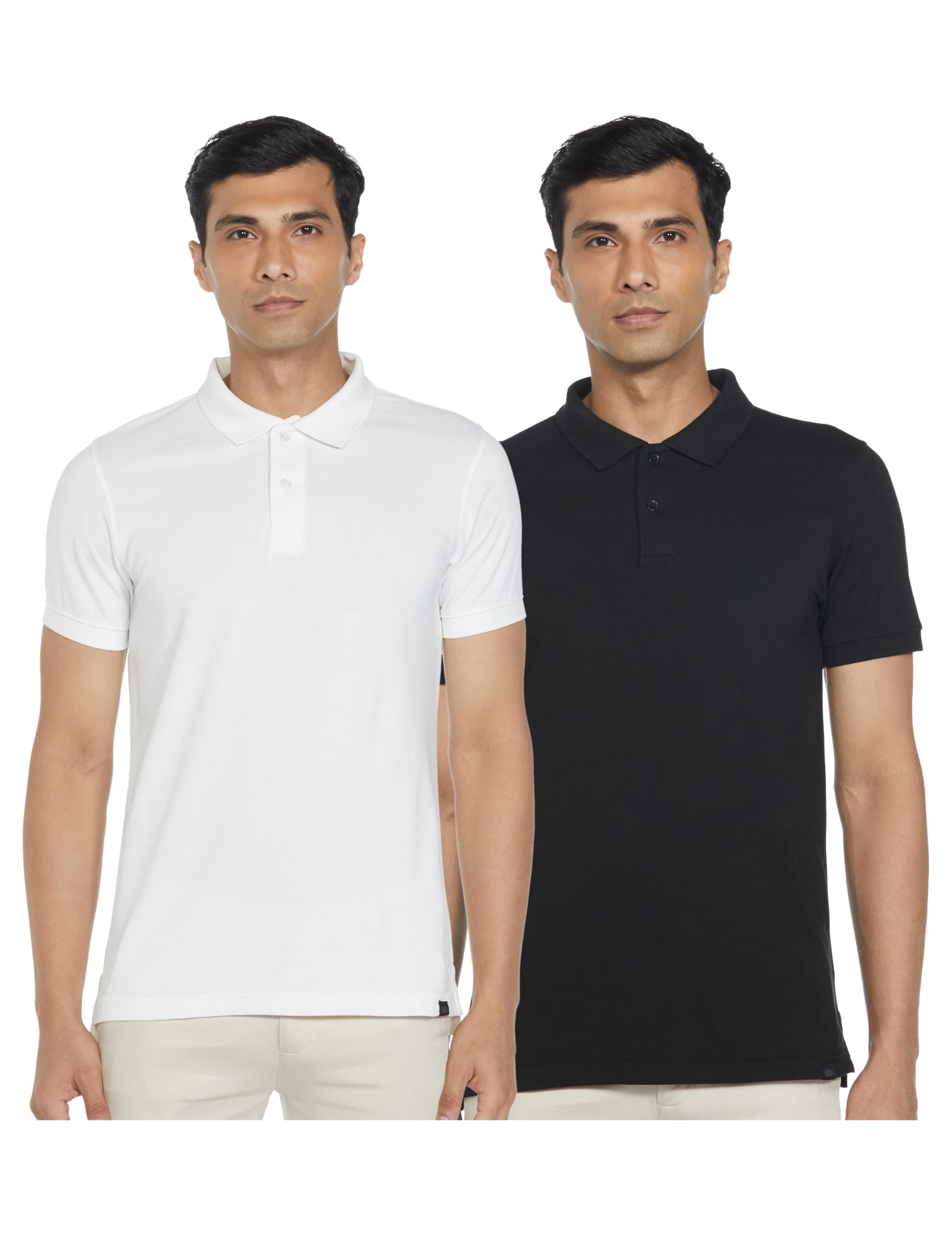 Amazon Brand - Symbol Men's Solid Cotton Rich Polo T Shirt | Collar Tshirts | Half Sleeves | Plain-Regular Fit PO-2_SYPLPC-PO2_Jet Black & White_4XL