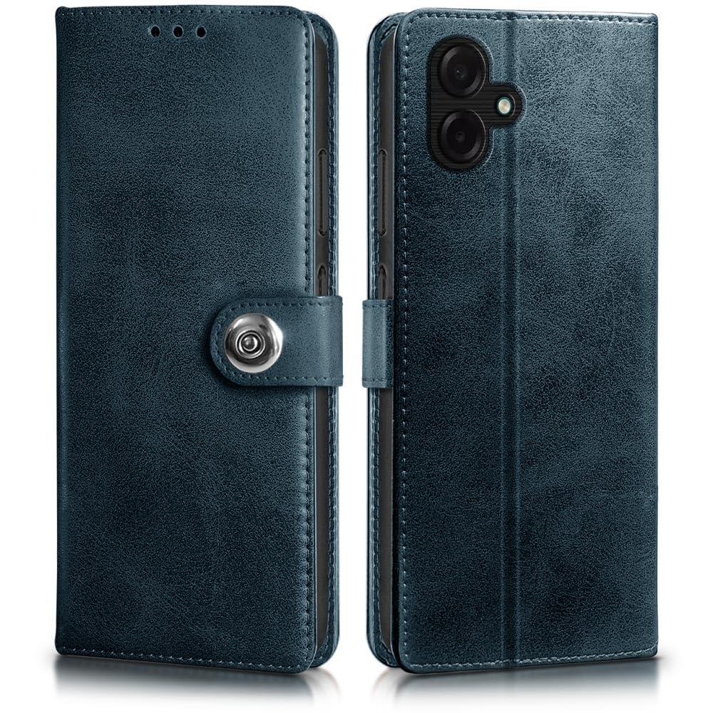 WOW IMAGINE Shock Proof Flip Cover Back Case for Samsung Galaxy M17e 5G | F70e 5G | M07 | F07 | A07 | A07 5G (Designer Button Flip Case | Inbuilt Wallet Pockets & Stand | Leather Finish | Oxford Blue)