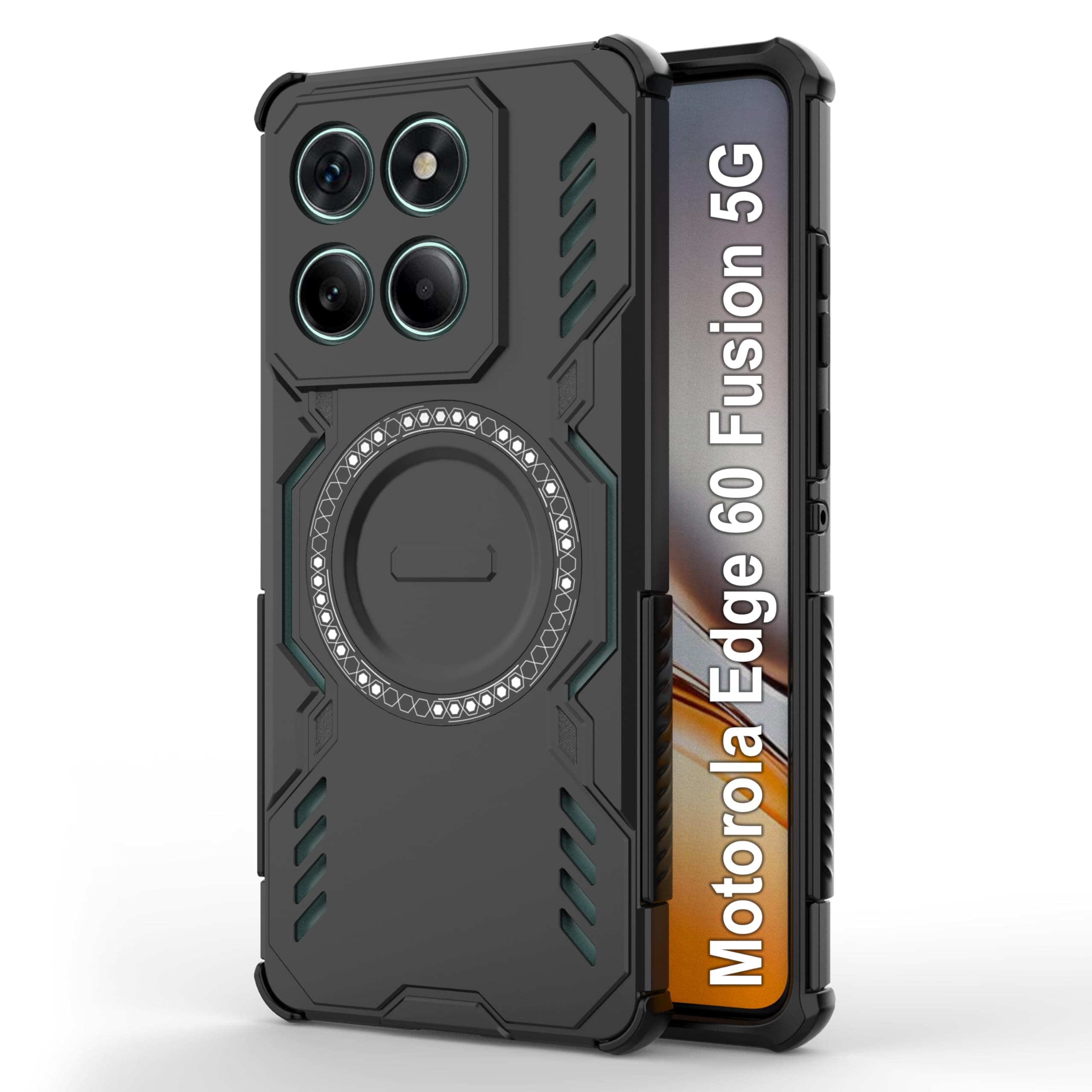 Zapcase Back Case Cover for Motorola Edge 60 Fusion 5G | Magnetic Case with Built-in Metal Ring | Supports Magnetic Charger, Wallet & Car Mount | Shockproof Hybrid PC + TPU | Black