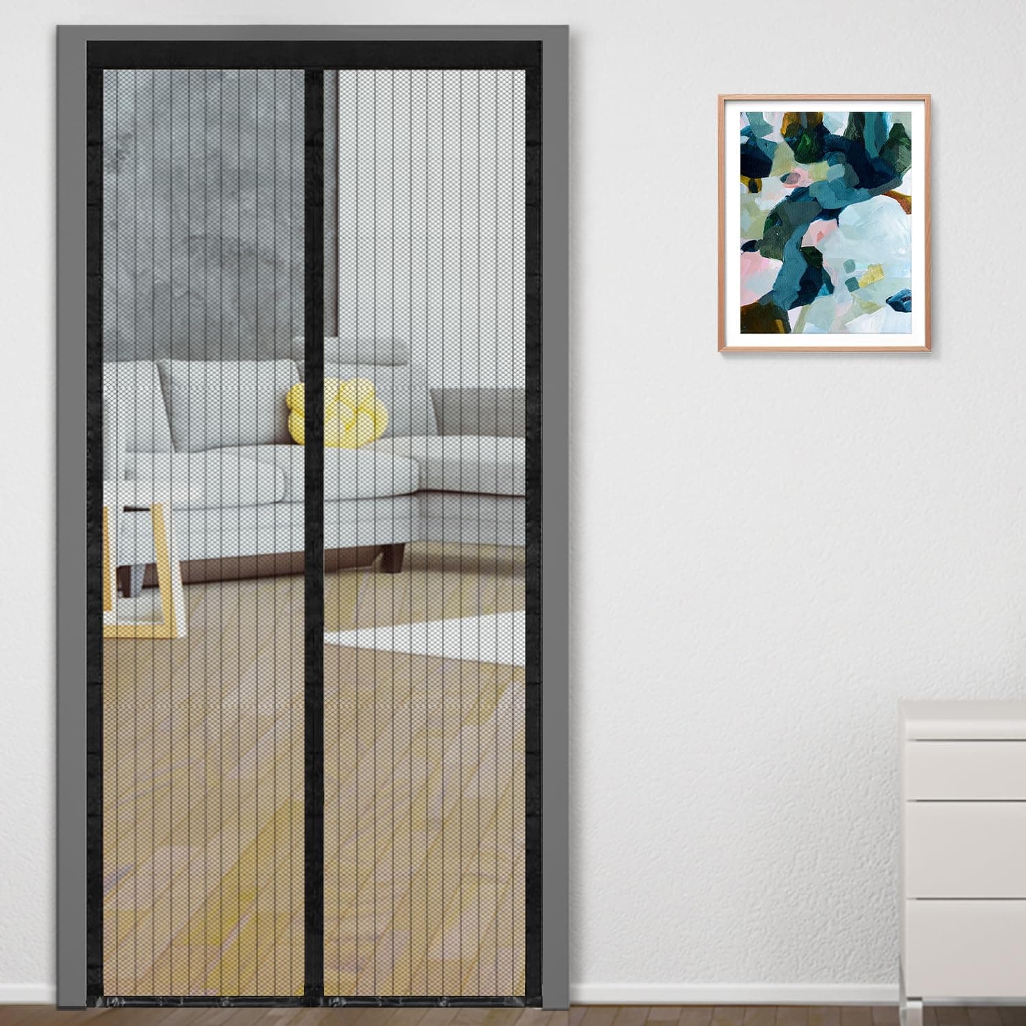 Classic Mosquito Net for Doors with Magnets | Tear-Resistant Polyester Mesh | Auto-Close Magnetic Curtain for Balcony & Kitchen | DIY Installation | Protection Insects (215 x 90 cm,Black)