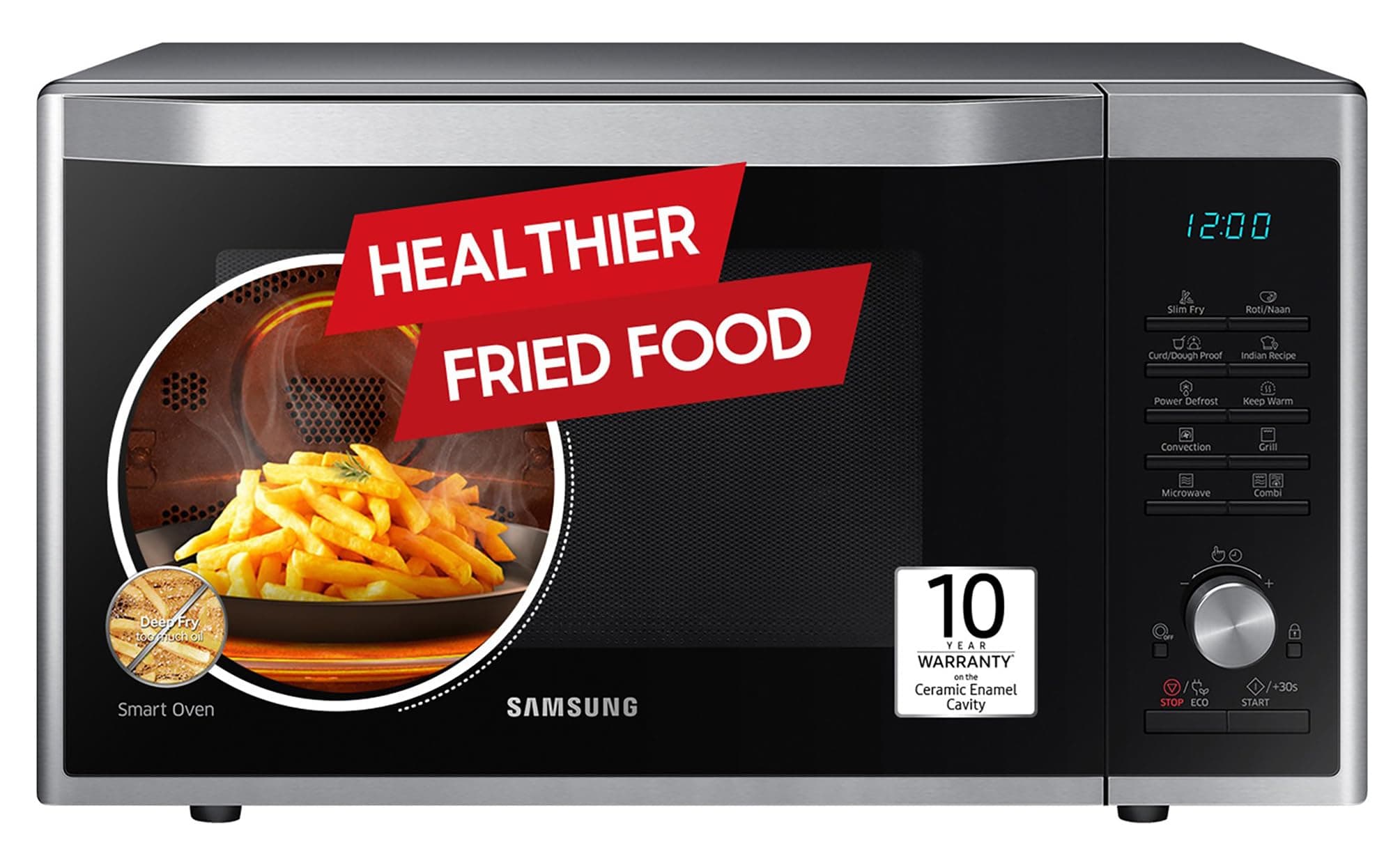 Samsung 32L, Slim Fry, Convection Microwave Oven with Tandoor and Curd making(MC32A7035CT/TL, Stainless Steel, Ceramic Enamel Cavity with 10 Year Warranty)