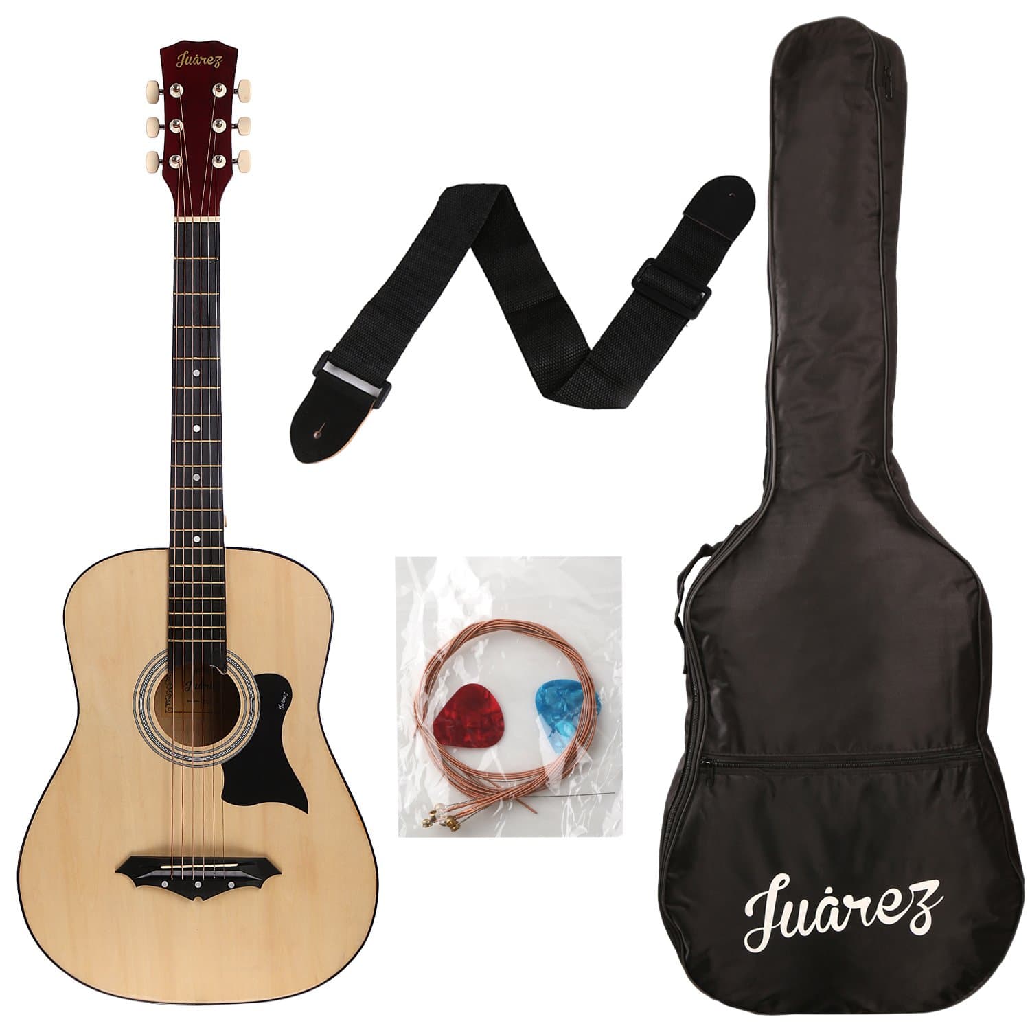 JUAREZ JRZ38C/NAT 38 Inches Lindenwood Right Handed Acoustic Guitar With Bag, Strings, Pick And Strap (Natural, Brown, 6 Strings)