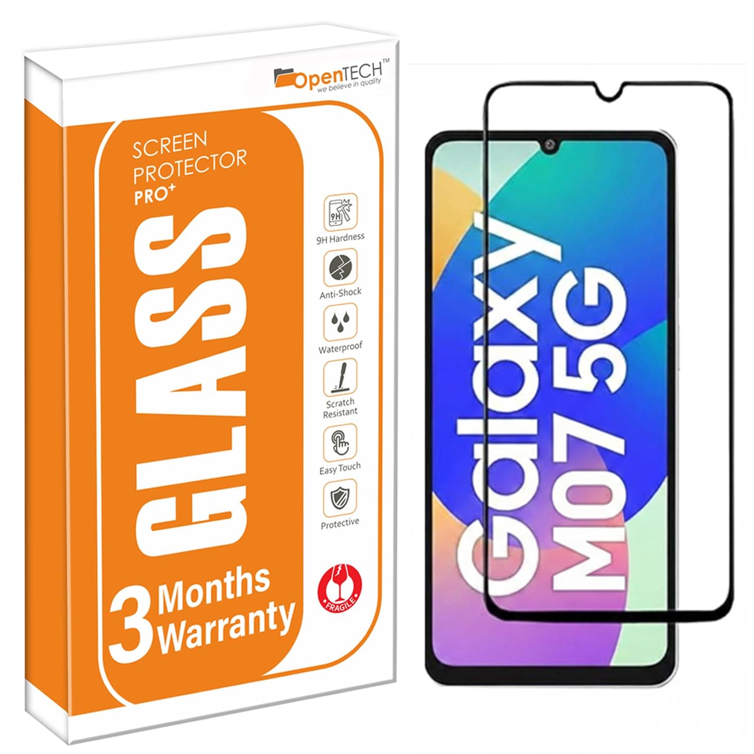 OpenTech® Military-Grade Gorilla Tempered Glass Screen Protector Compatible for Samsung Galaxy M07 / A07 / F07 with Edge to Edge Coverage and Easy Installation kit - Case Friendly Glass