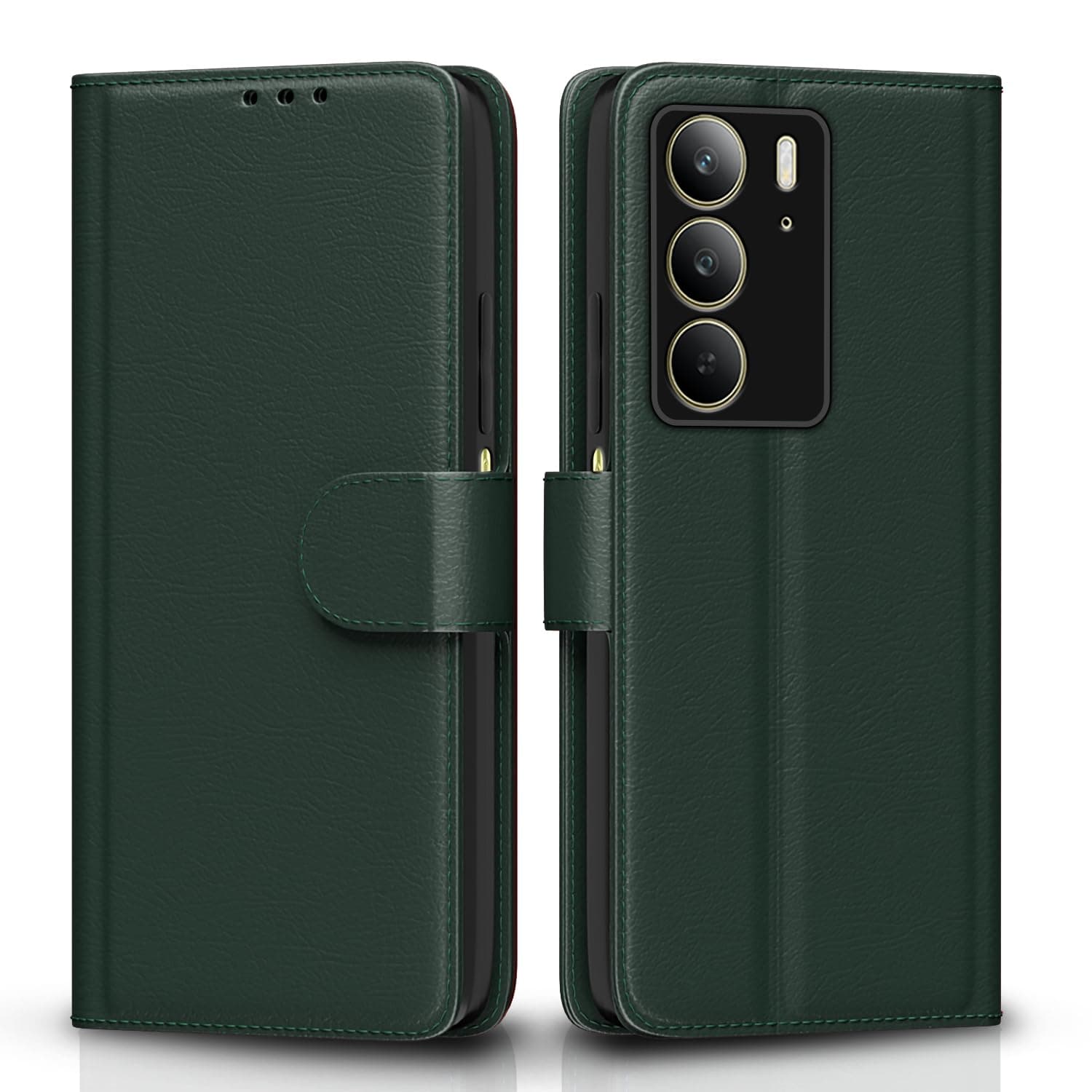 Pikkme Flip Cover Leather Finish | Inside TPU with Card Pockets | Wallet Stand and Shock Proof | Complete Protection Flip Case for Realme C75(Green)