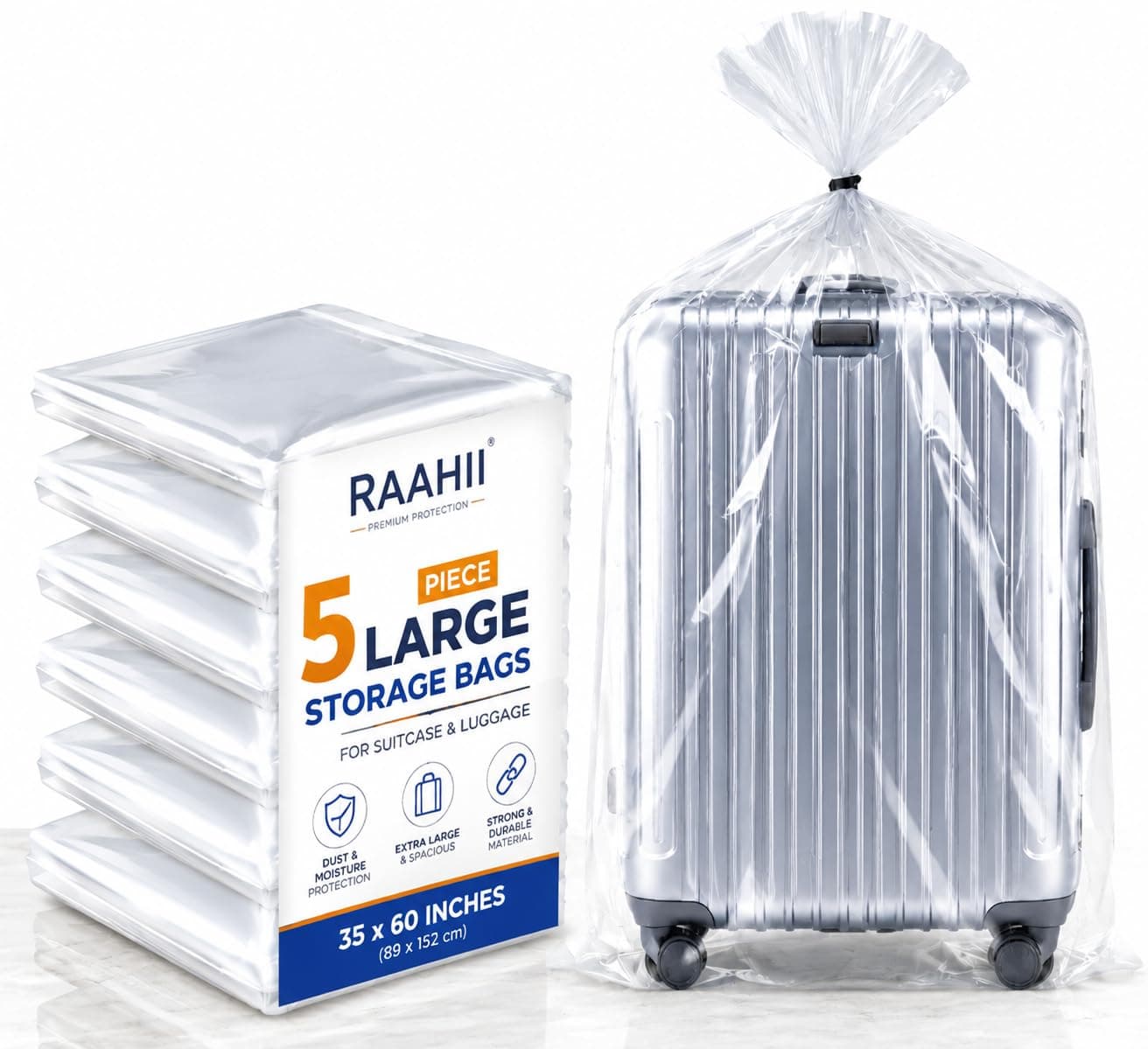 RAAHII 5 piece Large Size Clear Plastic Bag Luggage Trolley Packing Travel Bag Dustproof Suitcase Protector Cover for almirah Storage (5)