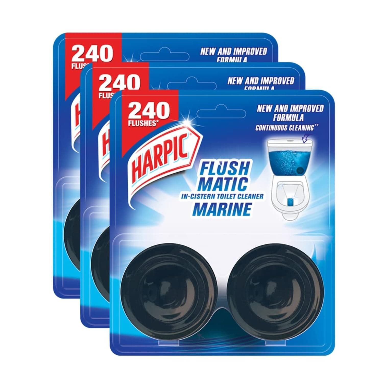 Harpic Flushmatic In-Cistern Toilet Cleaner Blocks, Marine - 100 g (Pack Of 3) | Lasts Upto 240 Flushes