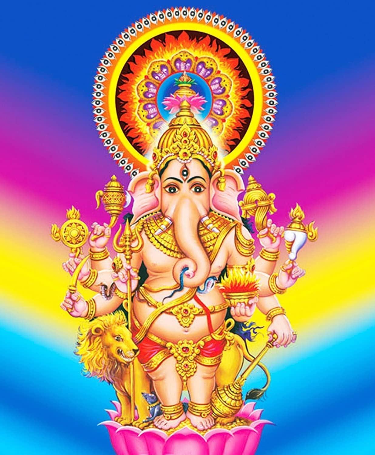 Kundan Store Lord Ganesha Vinayaka Wall Sticker Pack of 3 | 13x19 Inch Large Multi Color -Peel & Stick || Unframed Self-Adhesive Art for Home, Office, Living Room, Temple, Gym & Decor Spaces