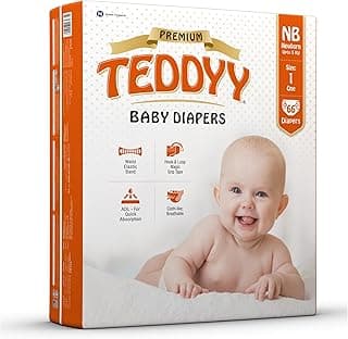 TEDDYY Premium Baby NB Size Diaper Tape Style | 66 Count (New Born) | 2-5 kgs (Pack of 1) | Quick Absorbency | Extra Super Soft | Anti - Bacterial | Colour Changing Wetness Indicator with Adjustable Grip Tapes