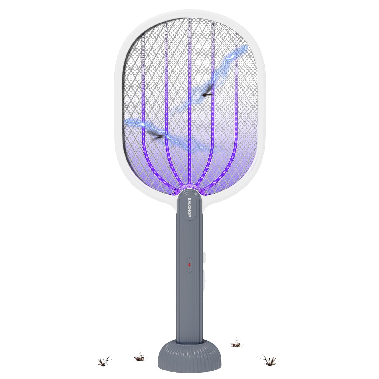 Halohop Mosquito Bat with UV Light Lamp, 2 in 1 Mosquito Racket USB Rechargeable - Bug Zapper Electric Fly Swatter with Base Stand - Mosquito Killer Lamp with Lithium-ion Battery