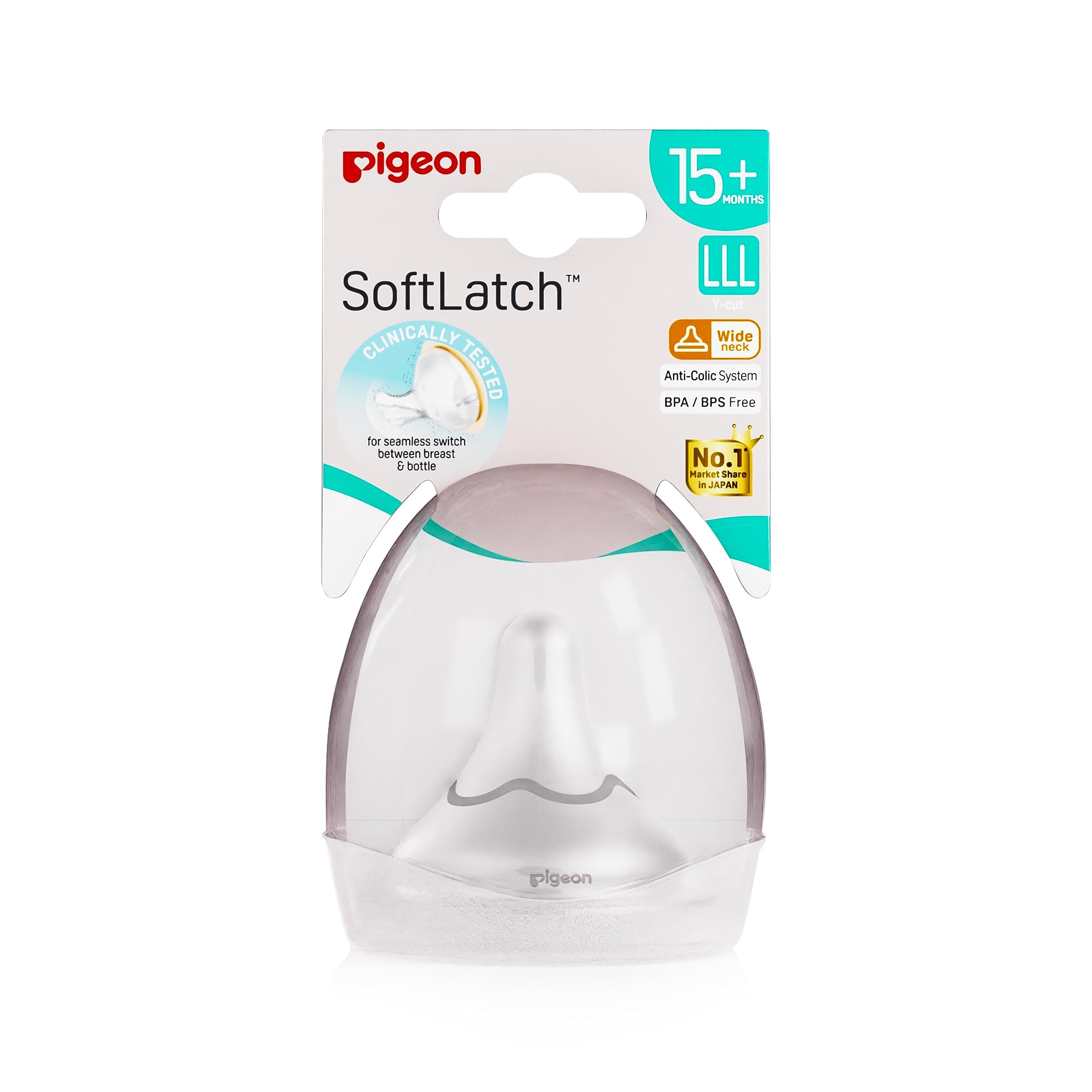Pigeon SoftLATCH Peristaltic Plus Nipple LLL Size (12+ Months) | Extra Fast Flow | Ultra Soft Silicone | 1 Pc with Case