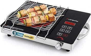 Longway Infralite Pro 2200W Infrared Induction Cooktop with Steel Grill Rack, Crystal Glass Top, Touch Panel & Digital Display, 4 Preset Modes – Stir Fry, BBQ, Hot Pot & Steam, Black