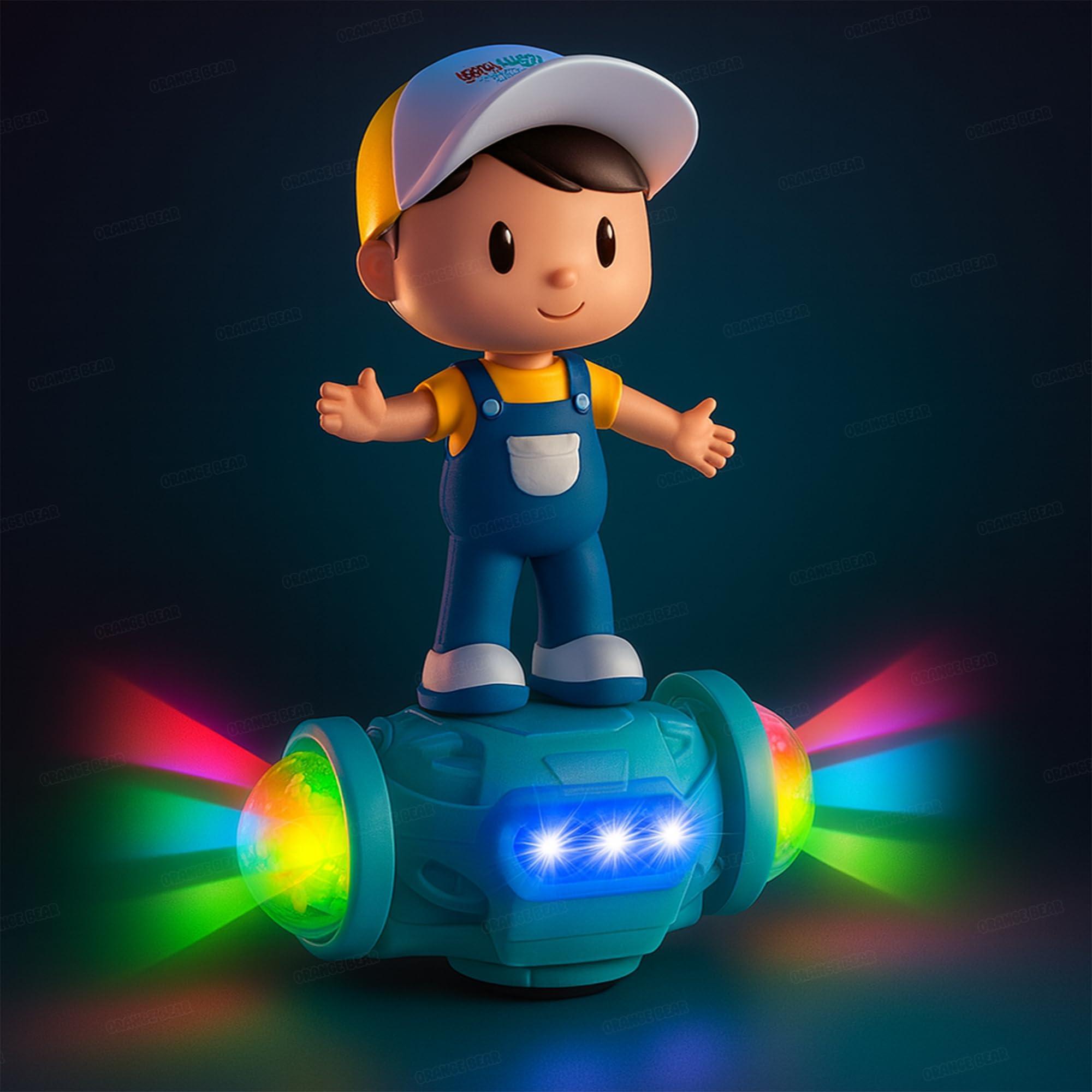 Orange Bear Musical Dancing Boy Doll Toy for Kids (1 Year Warranty) – Light & Sound Activity Toy for Toddlers | 360° Rotating Bump & Go Action Toy for Boys & Girls | Educational Crawling Toy
