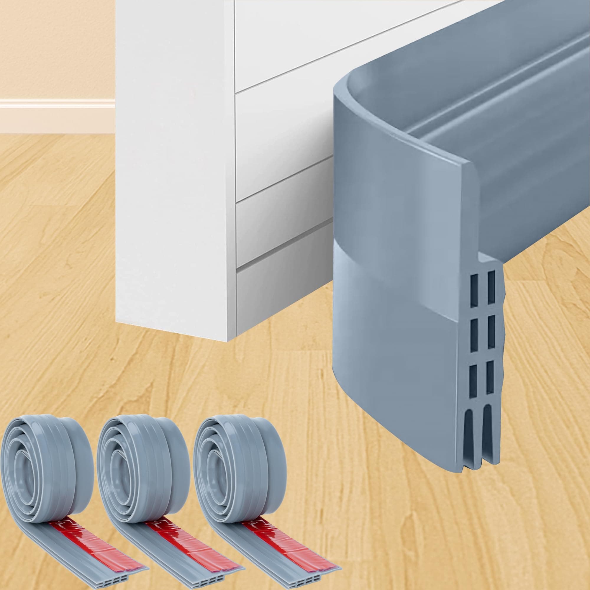 URBANMONK 3-Pack Silicon Door Bottom Sealing Strip | Self Adhesive Door Gap Filler Rubber | Bottom Sealing Strip Guard | Grey, 39 Inch