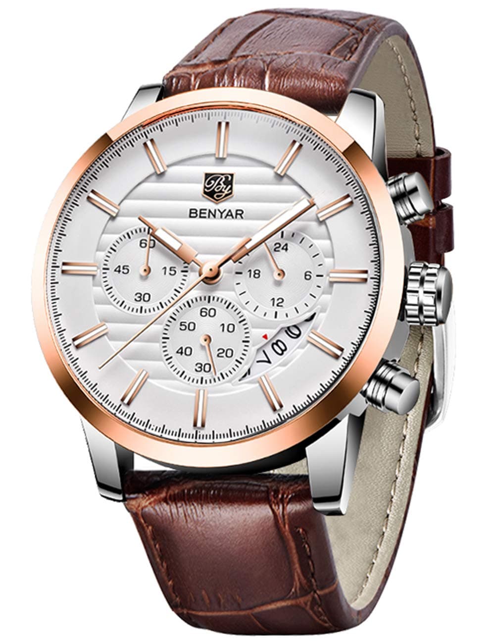 BY BENYAR Casual Analog Unisex Adult Watch (White Dial Deep Brown Colored Strap)
