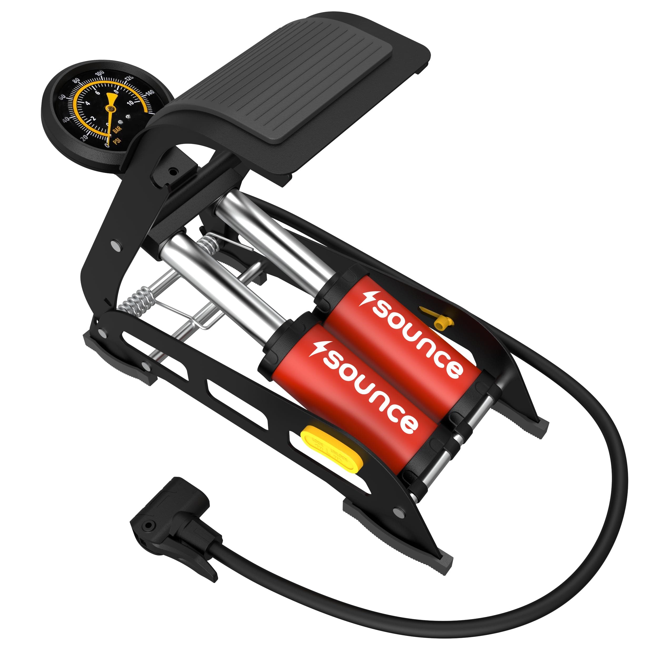 Sounce Double Cylinder 160 PSI Portable Foot Pump | Rapid Inflation | Hands-Free | Quick and Efficient Pumping for Car, Bike, Cycle, Balls, Air Tyre Inflator for car Bike and Cycle