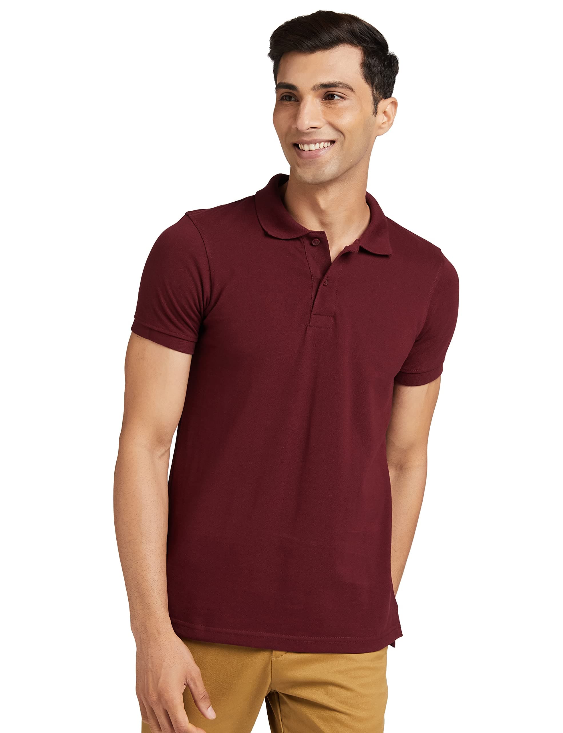 Amazon Brand - Symbol Men's Solid Cotton Rich Polo T Shirt | Collar Tshirts | Half Sleeves | Plain-Regular Fit (Pomegranate_4XL) (Available in Plus Size)