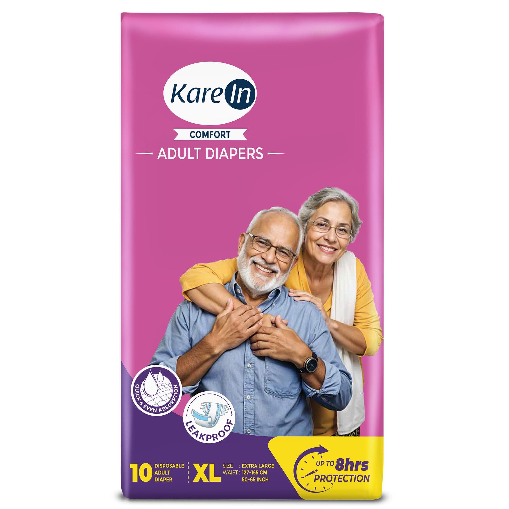 Karein Comfort Adult Diaper Tape XL Size, Extra Large, Waist (127-165 cm 50"-65"), 10 Unit, Long Protection Hour, Unisex, Quick & Even Absorption, Leakproof, Odour Control, Wetness Indicator