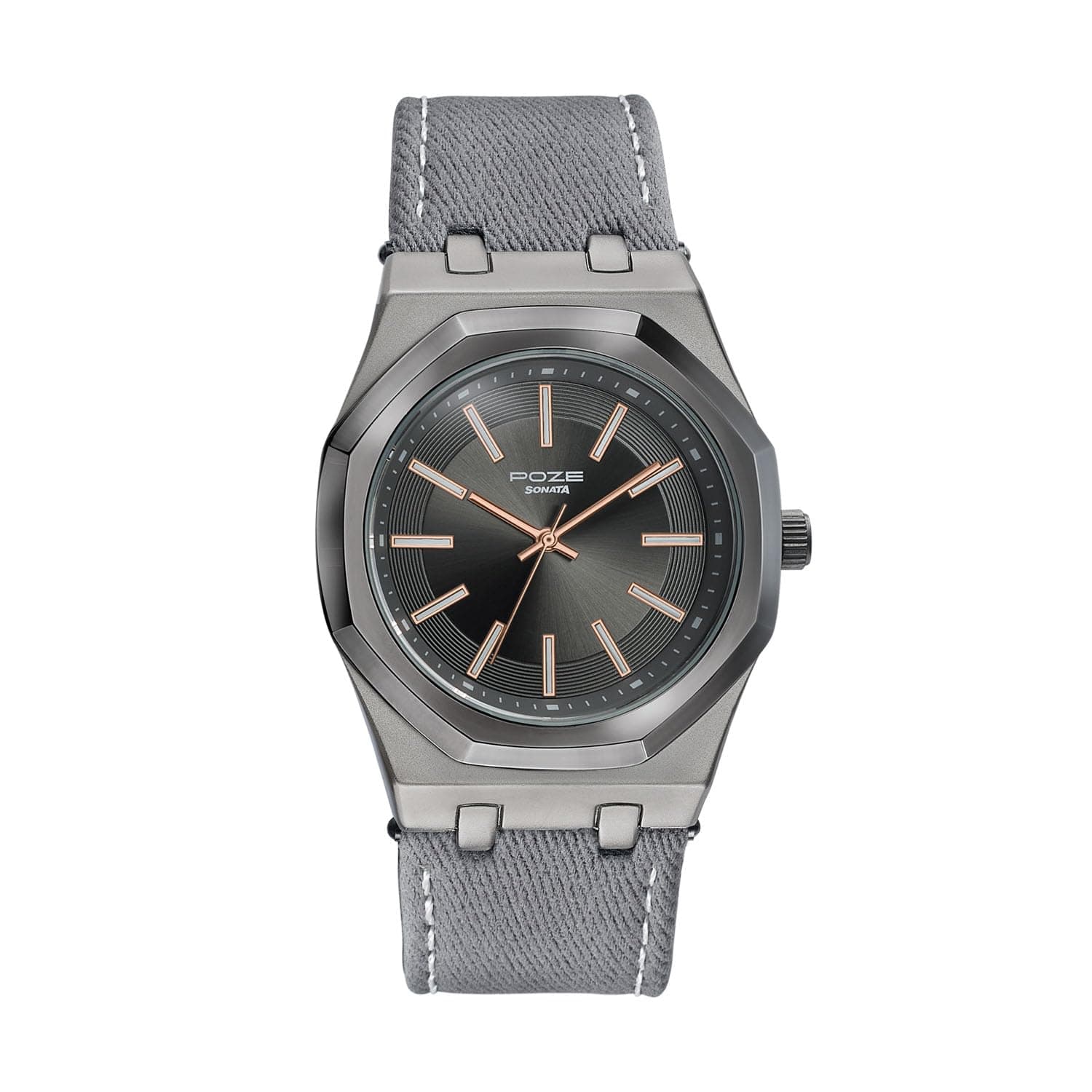 Sonata Poze 9 with Quartz Analog Grey Dial Grey Denim Strap Strap Watch for Men - SP70115QL01W