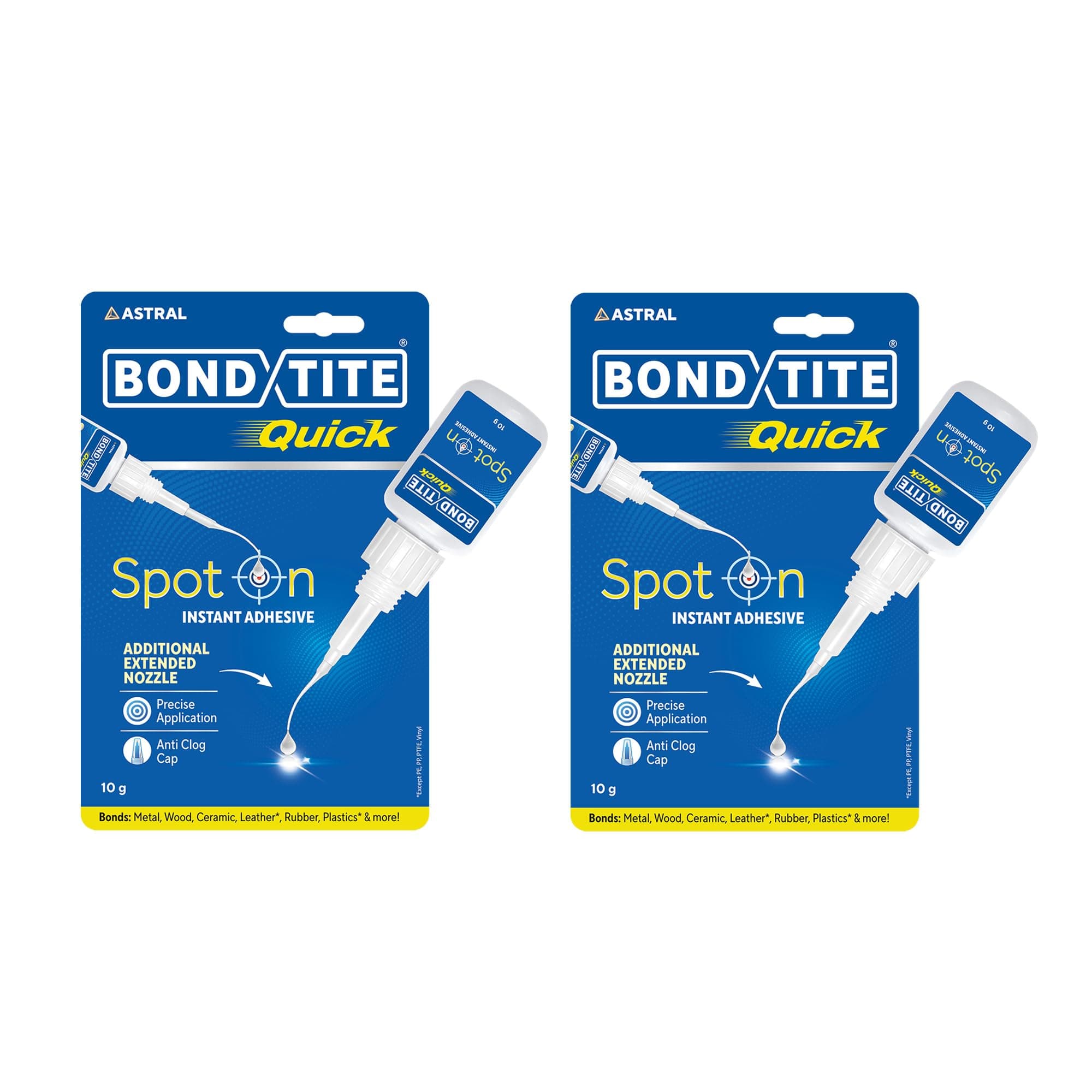 Bondtite Quick Spot-On Instant Adhesive| 10g (Pack of 2) | DIY Repairs, Crafts, and Household Fixes, All-Purpose Adhesive with Precision Nozzle & Anti-Clog Cap