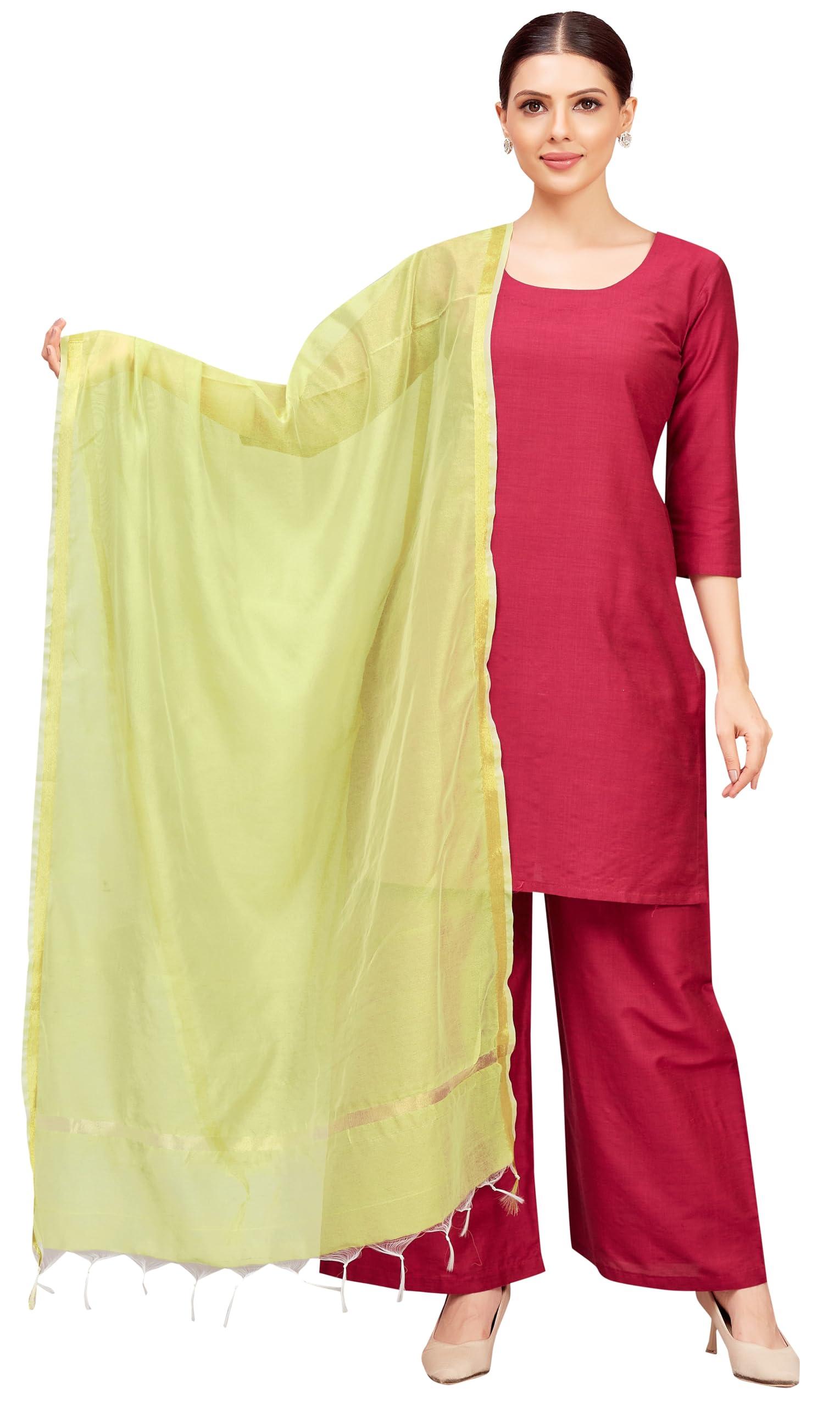 Studio Shringaar Women's Chanderi Silk Blend Handloom Dupatta (32" X 2.35 Meters) (Pista)