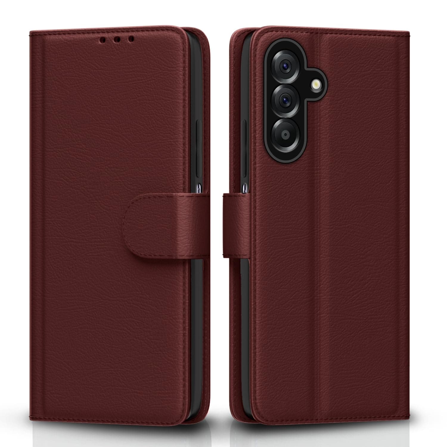 Pikkme Flip Cover for Samsung Galaxy A26 5G Leather Finish | Inside TPU with Card Pockets | Wallet Stand and Shock Proof | Complete Protection Flip Case(Brown)