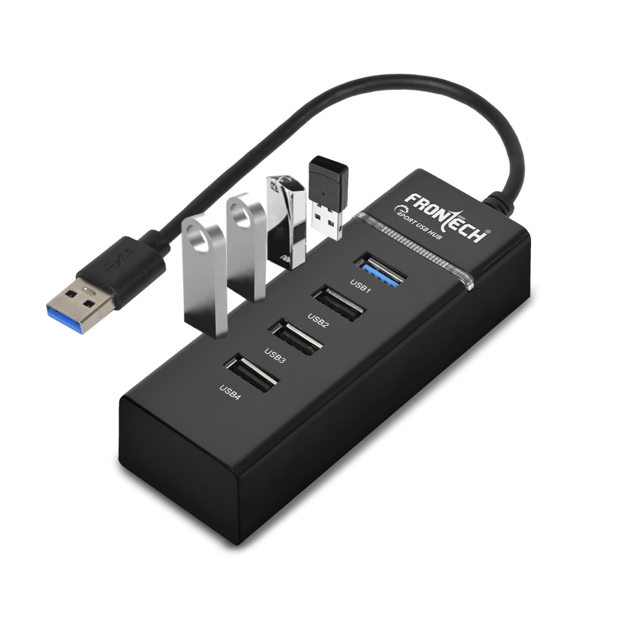Frontech 4 Port USB Hub Dock, LED Indicators, Plug and Play, 5 Gbps Speed - Each Port, 20 Cm Cable,Compatible, Multi Device Connection