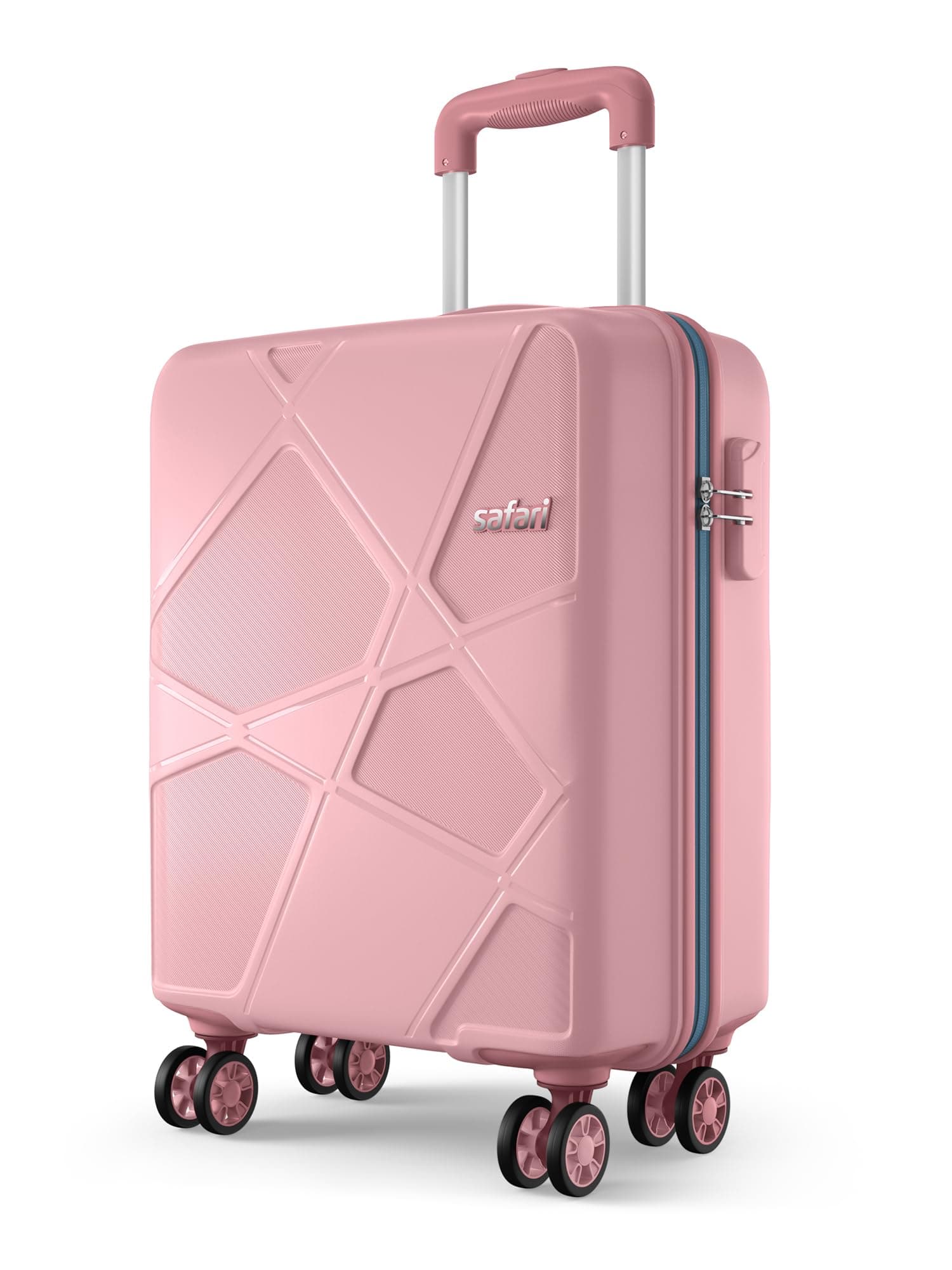 Safari Pentagon Pro 8 Wheels 55cm Cabin Size Trolley Bag, Hard Case Polypropylene, 360º Wheeling Small Carry-on Luggage, Suitcase for Travel, Trolley Bags for Travel, Rose Gold