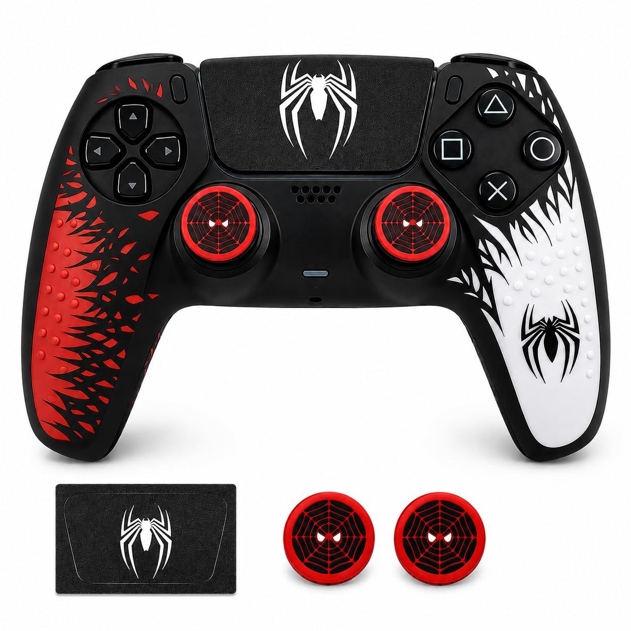 GET IN THE GAME Silicone Controller Cover with 2 Thumb Grips and Touchpad Sticker, Red Black n White Compatible with PS5 Controller .