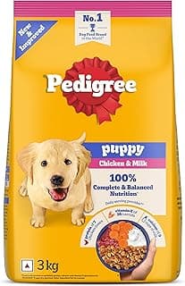 Pedigree Puppy Dry Dog Food, Chicken & Milk, 3 kg, Contains 37 Essential Nutrients, 100% Complete & Balanced Food for Puppies