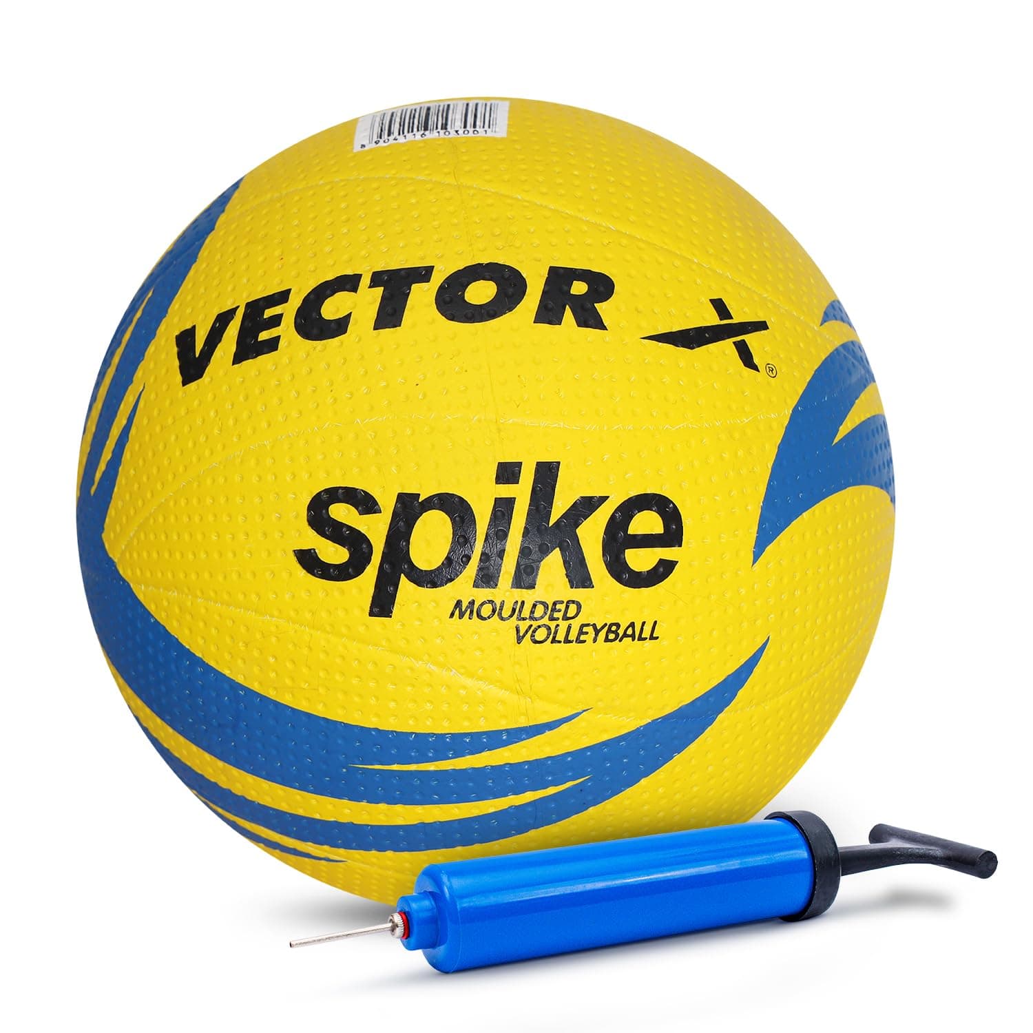 Vector X Spike Rubber Moulded Indoor/Outdoor Volleyball + Pump with Butyl Bladder, Yellow, Size: 4 (Suitable for Practice/Match/Beach) + Free Air Needle