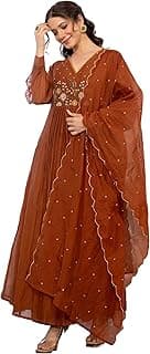 Nermosa Women Embroidery Solid Anarkali Kurta and Pant Set with Dupatta