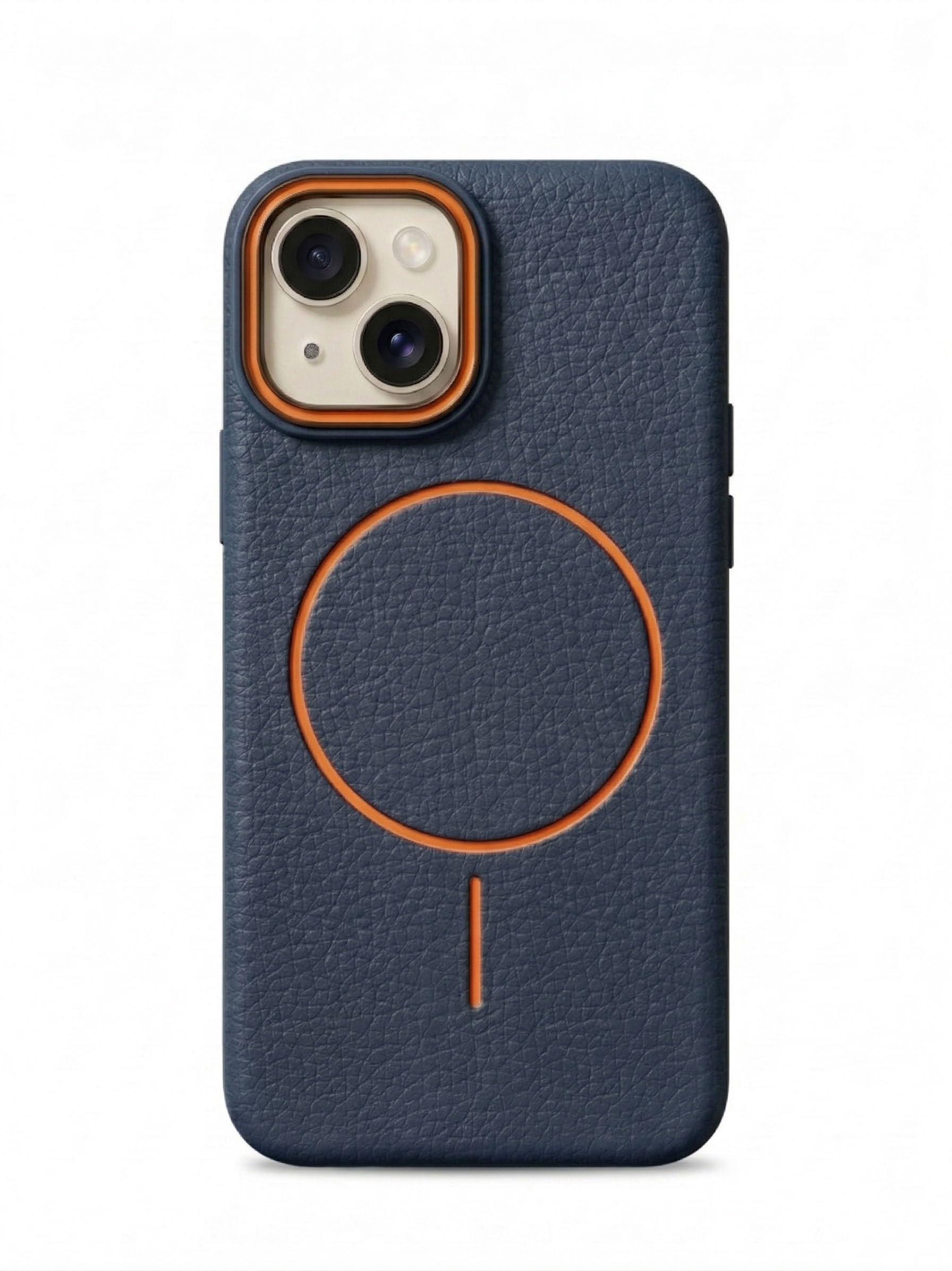 amazon basics Luxury MagSafe Compatible Leather Texture Back Cover for iPhone 13 | Raised Camera Protection | Slim Fit Shockproof Case with Metallic Accents (Dark Blue)