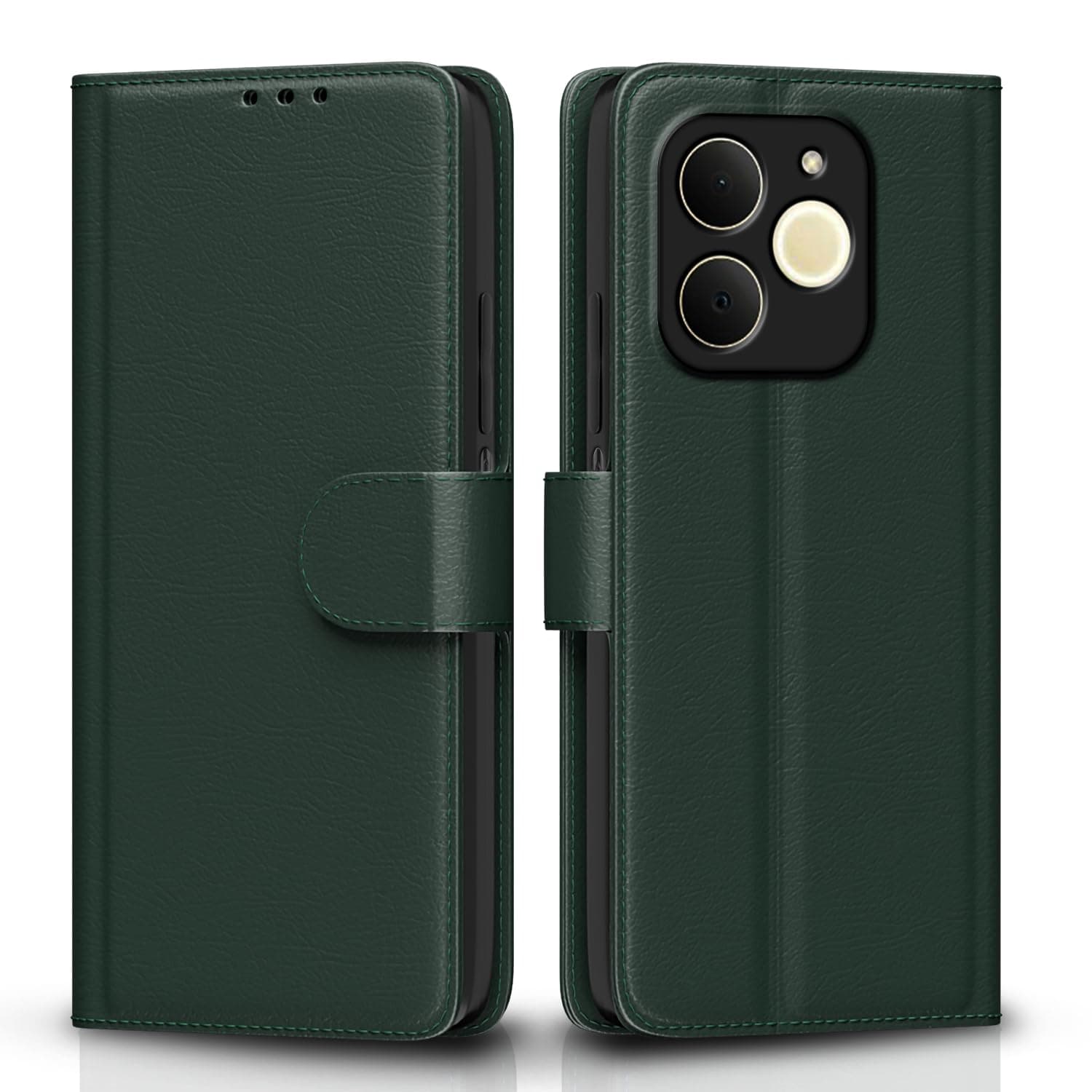 Pikkme Flip Cover for Realme P4 Lite 4G Leather Finish | Inside TPU with Card Pockets | Wallet Stand and Shock Proof | Complete Protection Flip Case (Green)