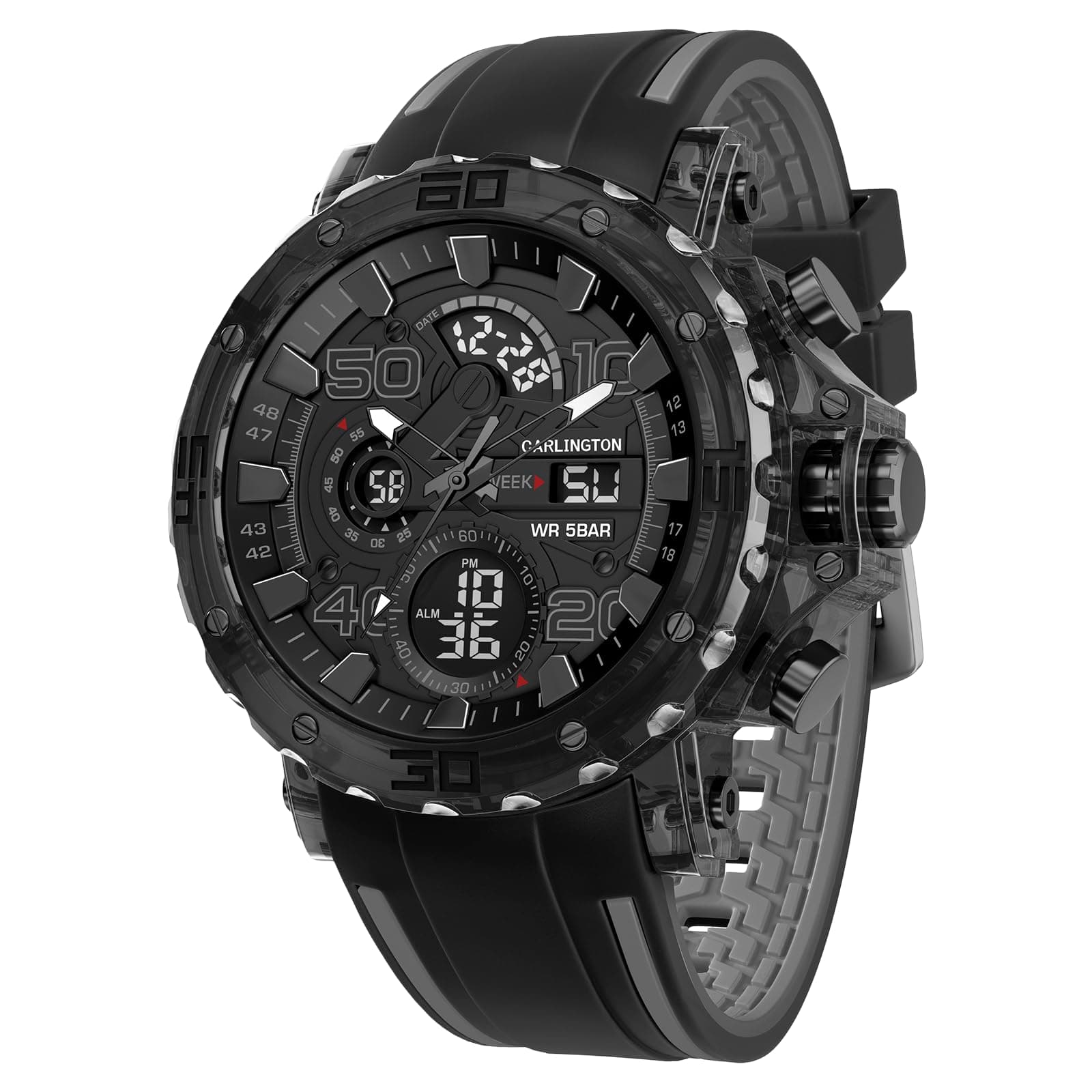 Carlington Velocity Series Analog-Digital Sports Watches for Men and Boys with Alarm, Stopwatch, Backlit Display, Dualtime, Silicone Rubber Strap, Water & Shock Resiatant - CT_8136
