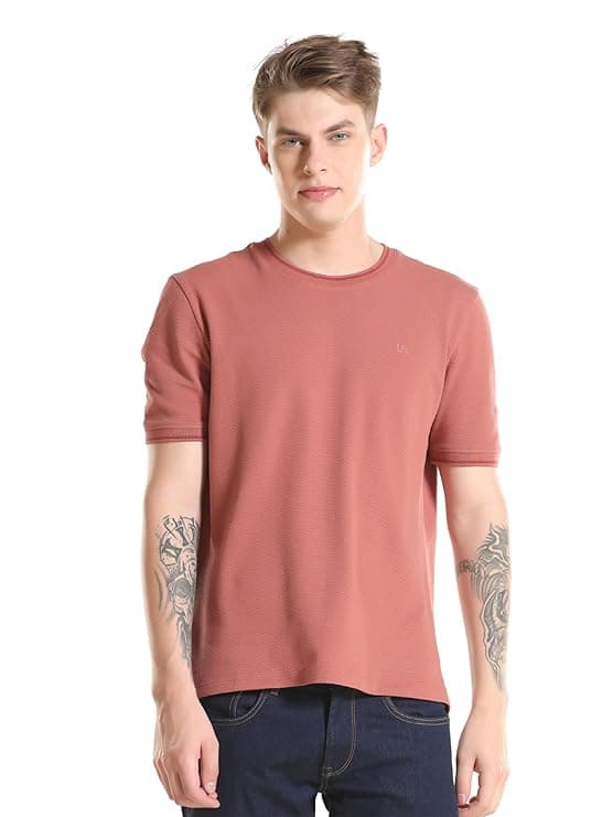 TURMS Men's Anti-Odor Ice Cool Tech Solid Round Neck T-Shirt, Stretchable & Breathable, All Degree Cool Tech Cotton Rich Fabric, Half Sleeve