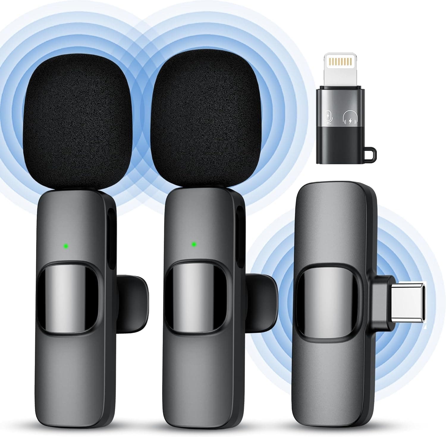 BOVTY Omnidirectional K9 Dual Wireless Lavalier Microphone for Android/iPhone 3 in 1 Collar Mic with USB-C & Lightning Plug | Mini Portable Bluetooth Speaker with Microphone.