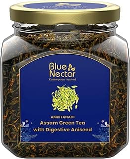 Blue Nectar Aniseed Green Tea to Support Digestion | Himalayan Green Tea Loose Leaves Packed in Eco Friendly Glass Jar with Tea Strainer (65g)