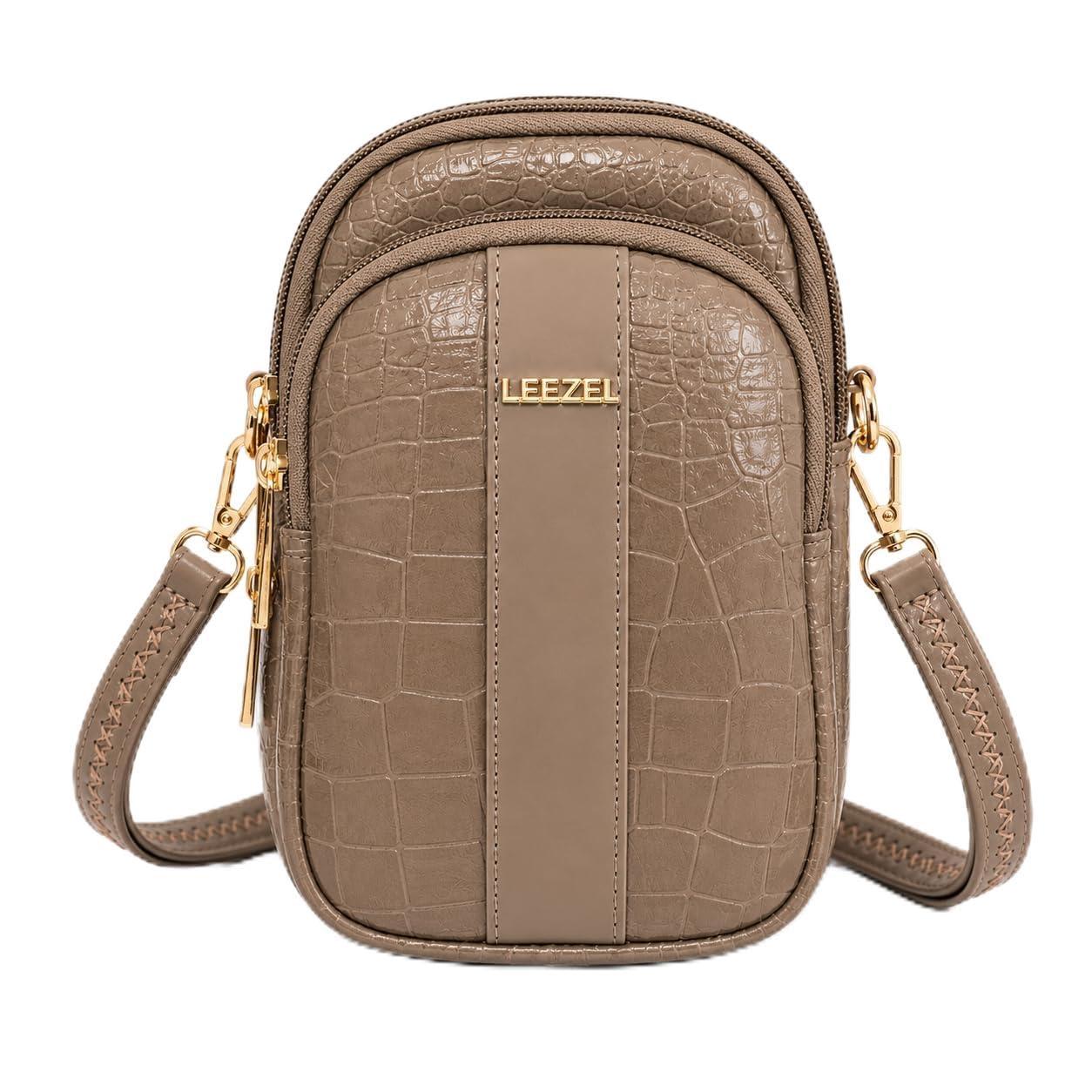 LEEZEL Small Crossbody Shoulder Sling Purse Messenger Bags for Women Mobile Cell Phone Holder Pocket Purse Wallet with Adjustable Strap (BEIGE)