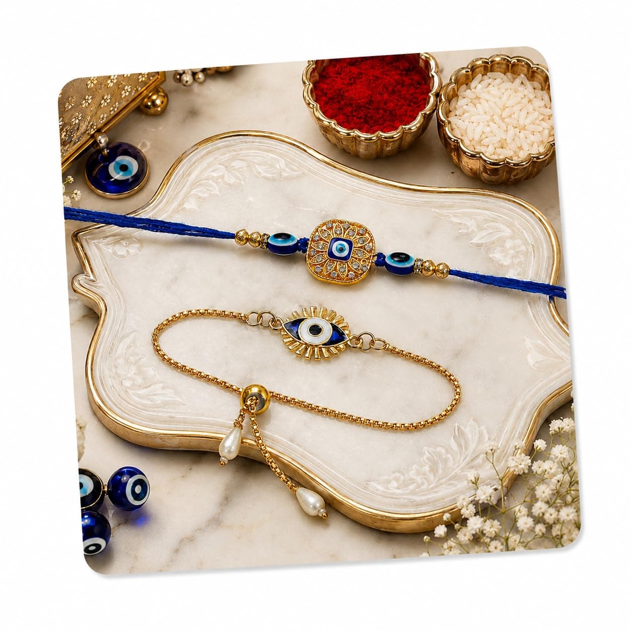 Dreamica Bhaiya Bhabhi Rakhi Set for Raksha Bandhan, Designer Rakhi for Brother and Bhabhi | Premium Lumba Set with Roli Chawal and Tilak Set | Gift for Bhaiya Bhabhi (2026-14)