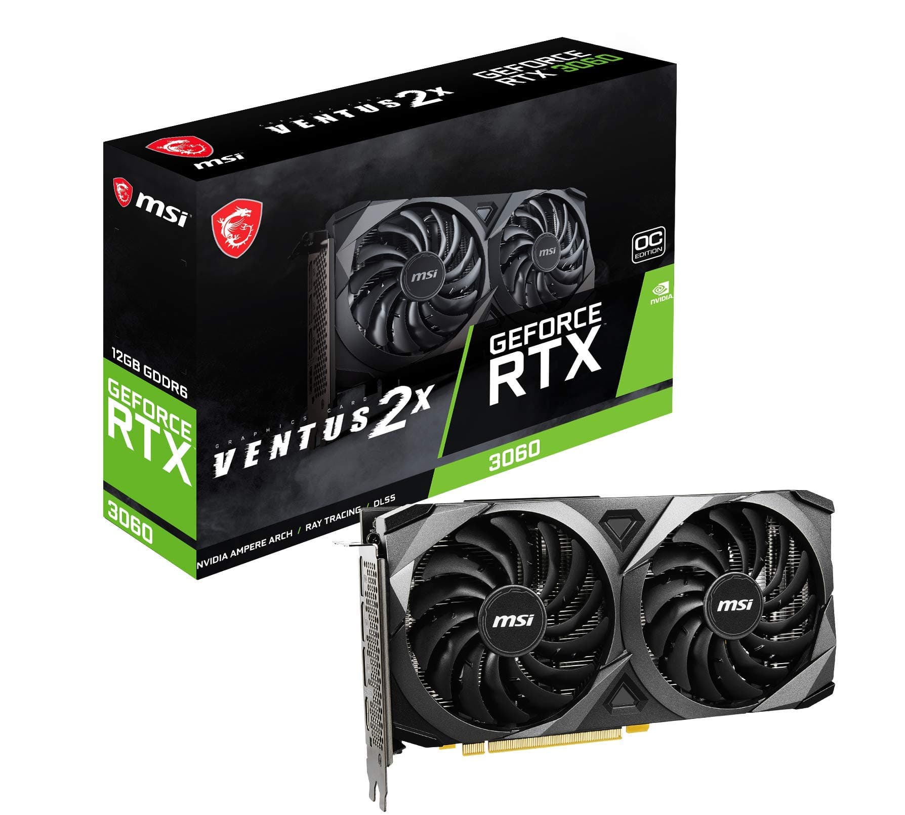 MSI GeForce RTX 3060 Ventus 2X 12G OC Graphic Card I NVIDIA GeForce RTX 3060 GPU | 12 GB GDDR6 192-bit Memory, | 15 Gbps Speed | PCI Express 4 Interface | Upto 1807 MHz | TORX Fan 3.0, Zero FROZR