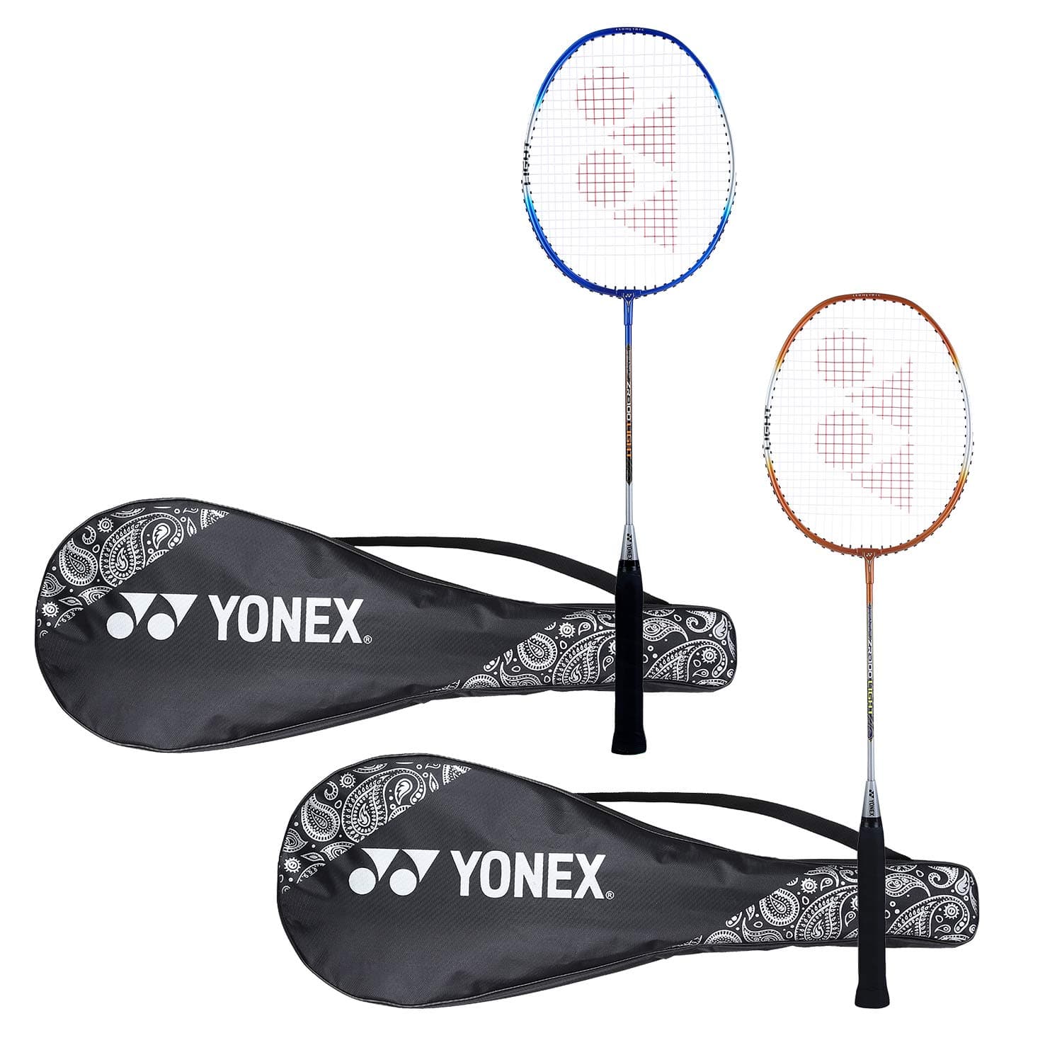 YONEX ZR 100 Light Aluminium Badminton Racquet with Full Cover (Blue/Orange) Made in India, Set of 2
