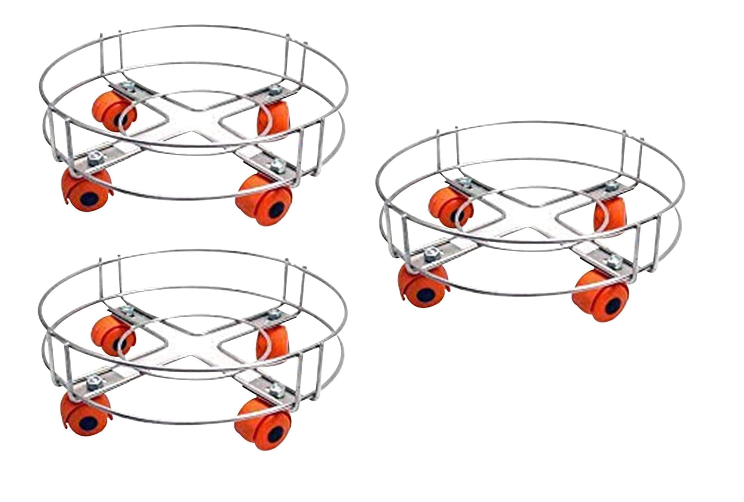 Q13 Stainless Steel LPG Gas Cylinder Trolley with 4 Heavy Duty Wheels | Gas Cylinder Stand with Smooth Rolling Casters | Moving Trolley | Kitchen Cylinder Holder for LPG Gas (Silver) (Pack of 3)