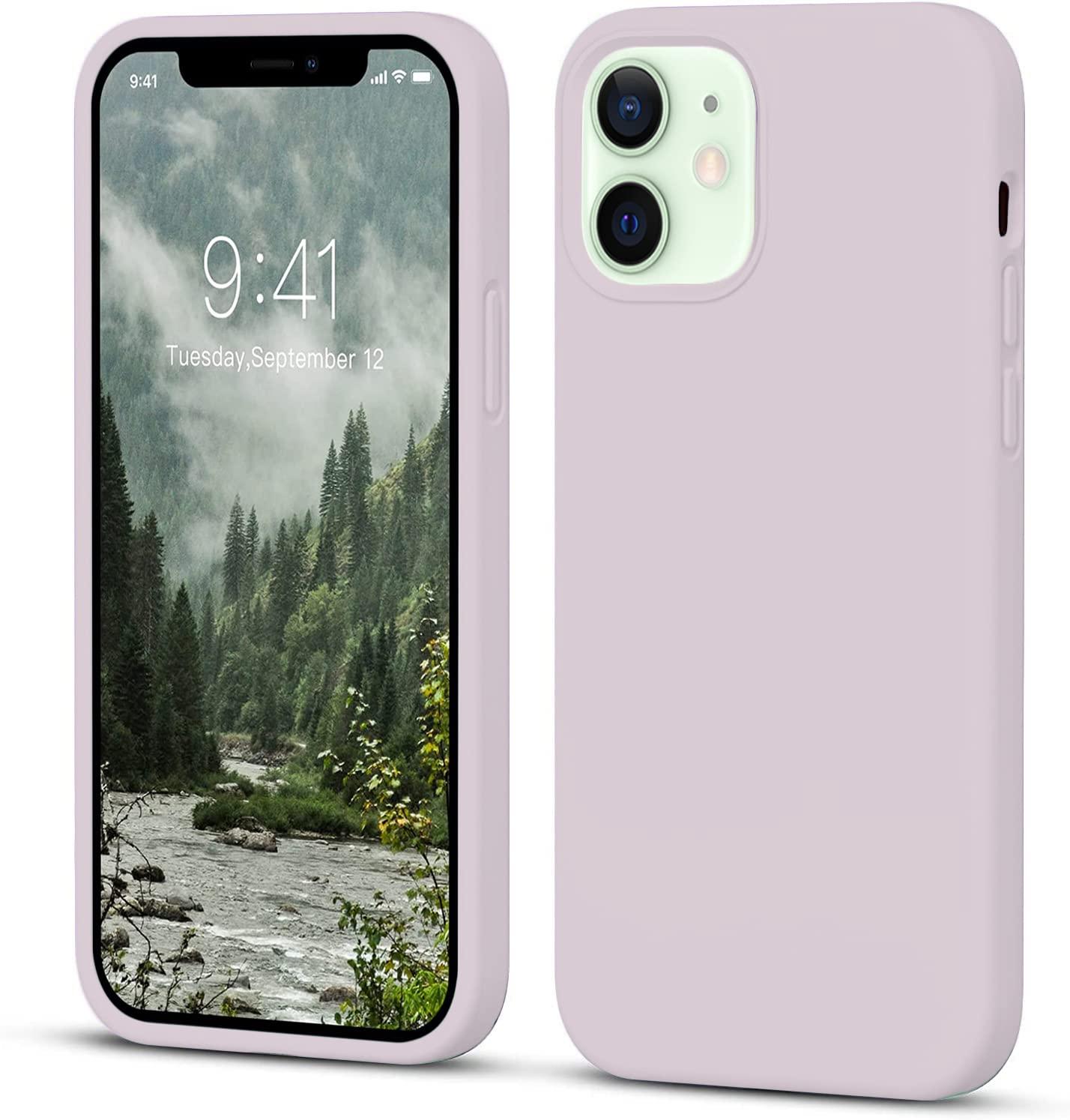 DIZORO® Silicone Back Case for iPhone 12/12 Pro, Soft-Touch Phone Microfiber Silicone Back Cover for iPhone 12/12 Pro -Lightlilac